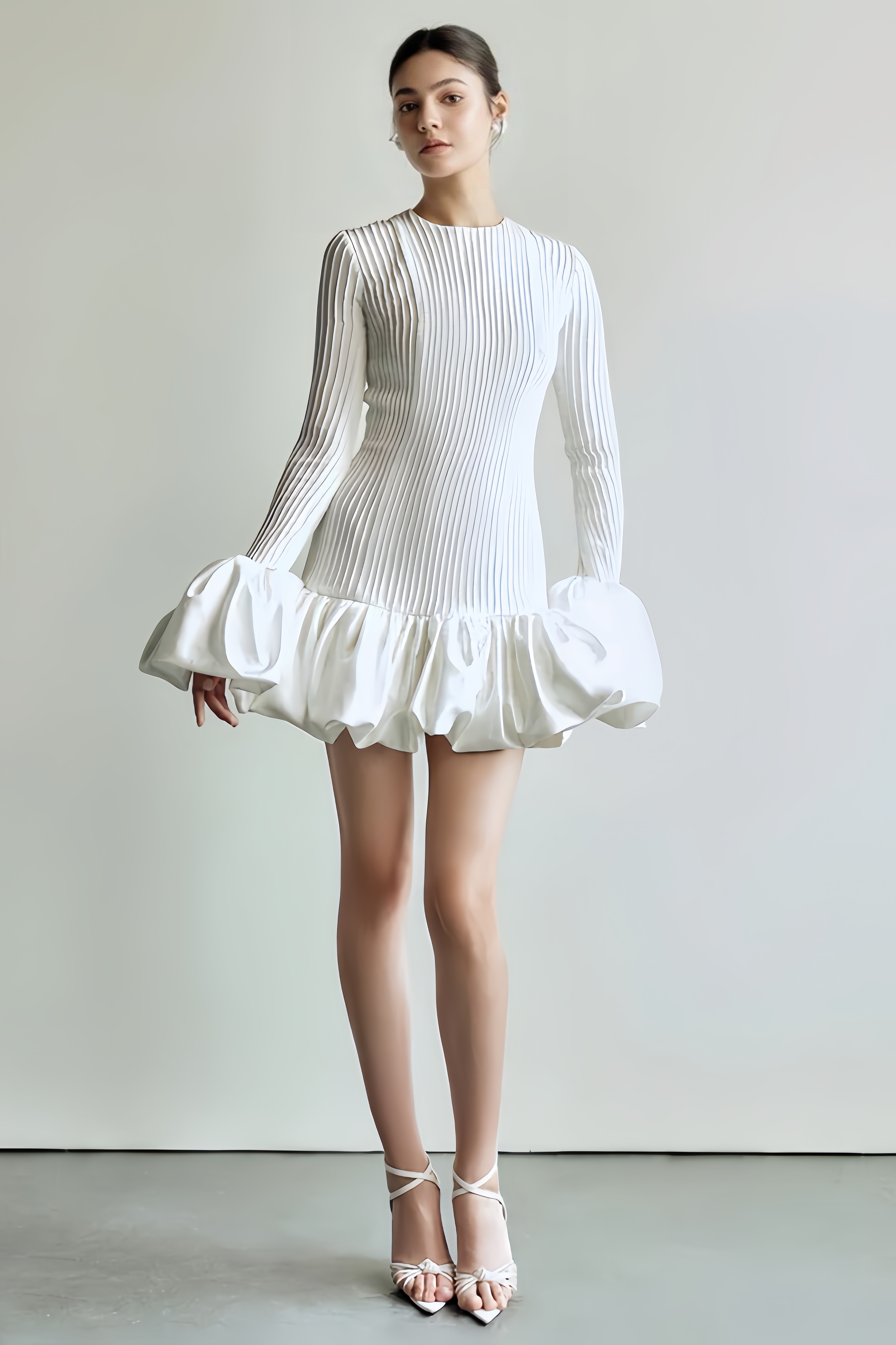 Vivia Flared Sleeve Pleated Mini Dress