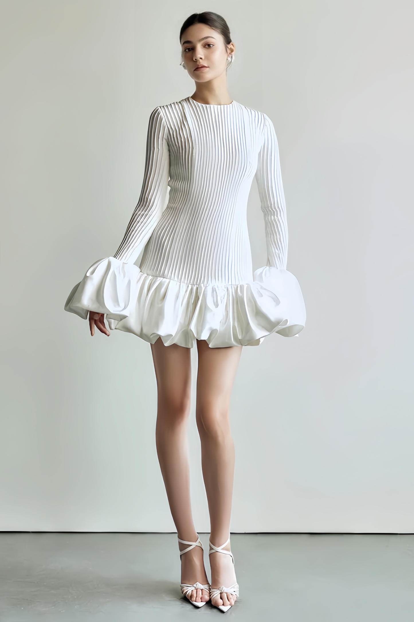 Vivia Flared Sleeve Pleated Mini Dress