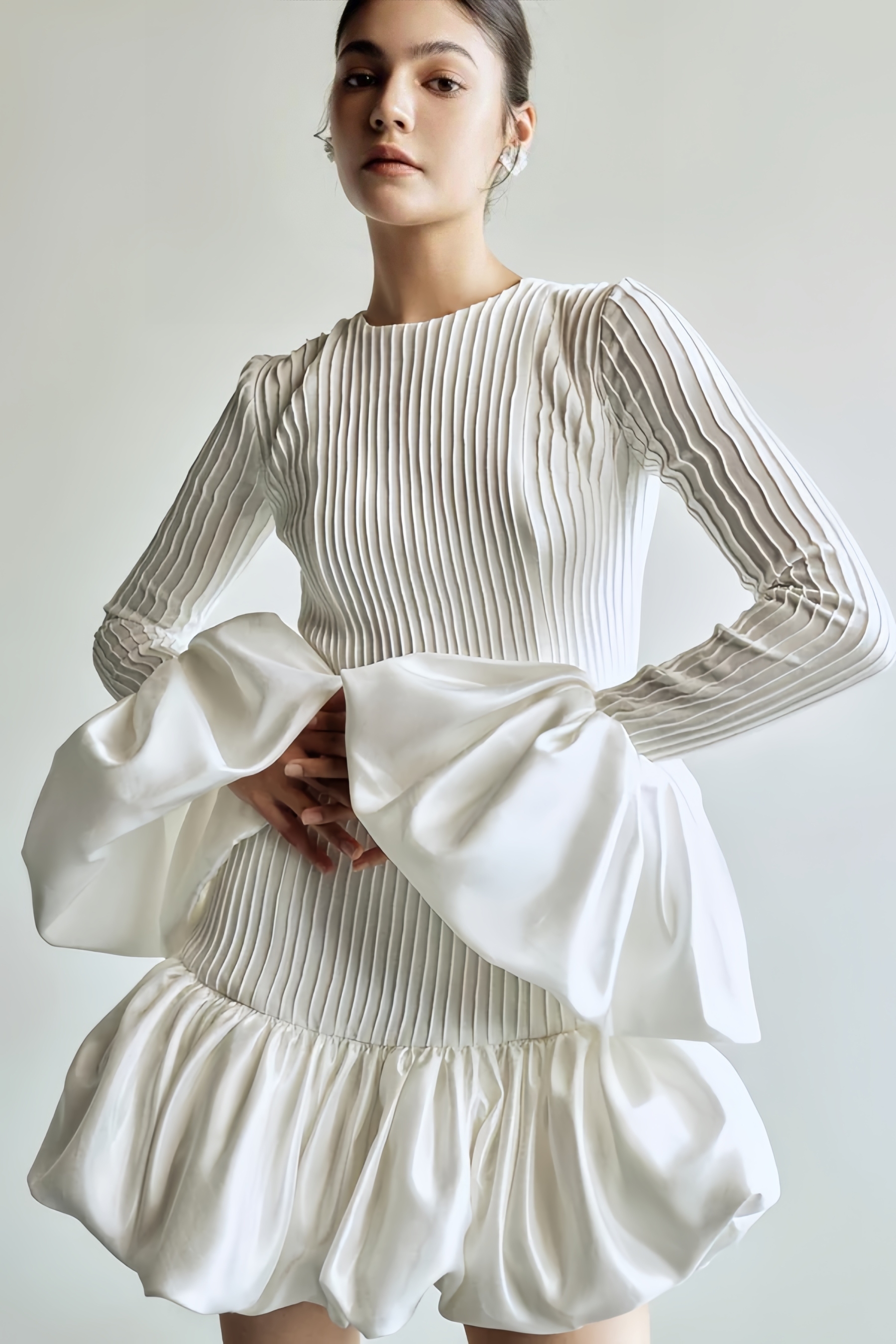 Vivia Flared Sleeve Pleated Mini Dress