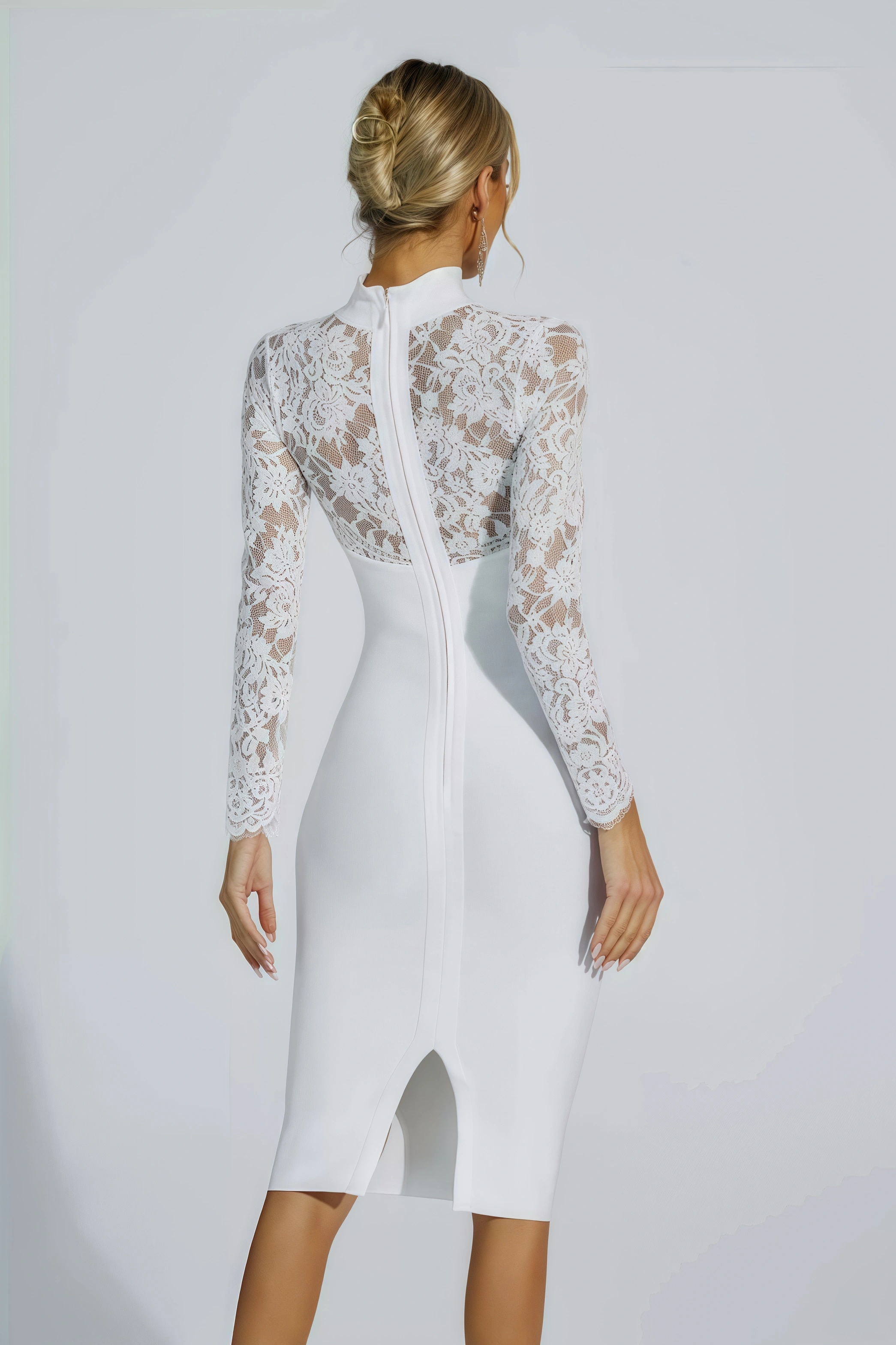 Beren White Lace Sleeve Bandage Dress