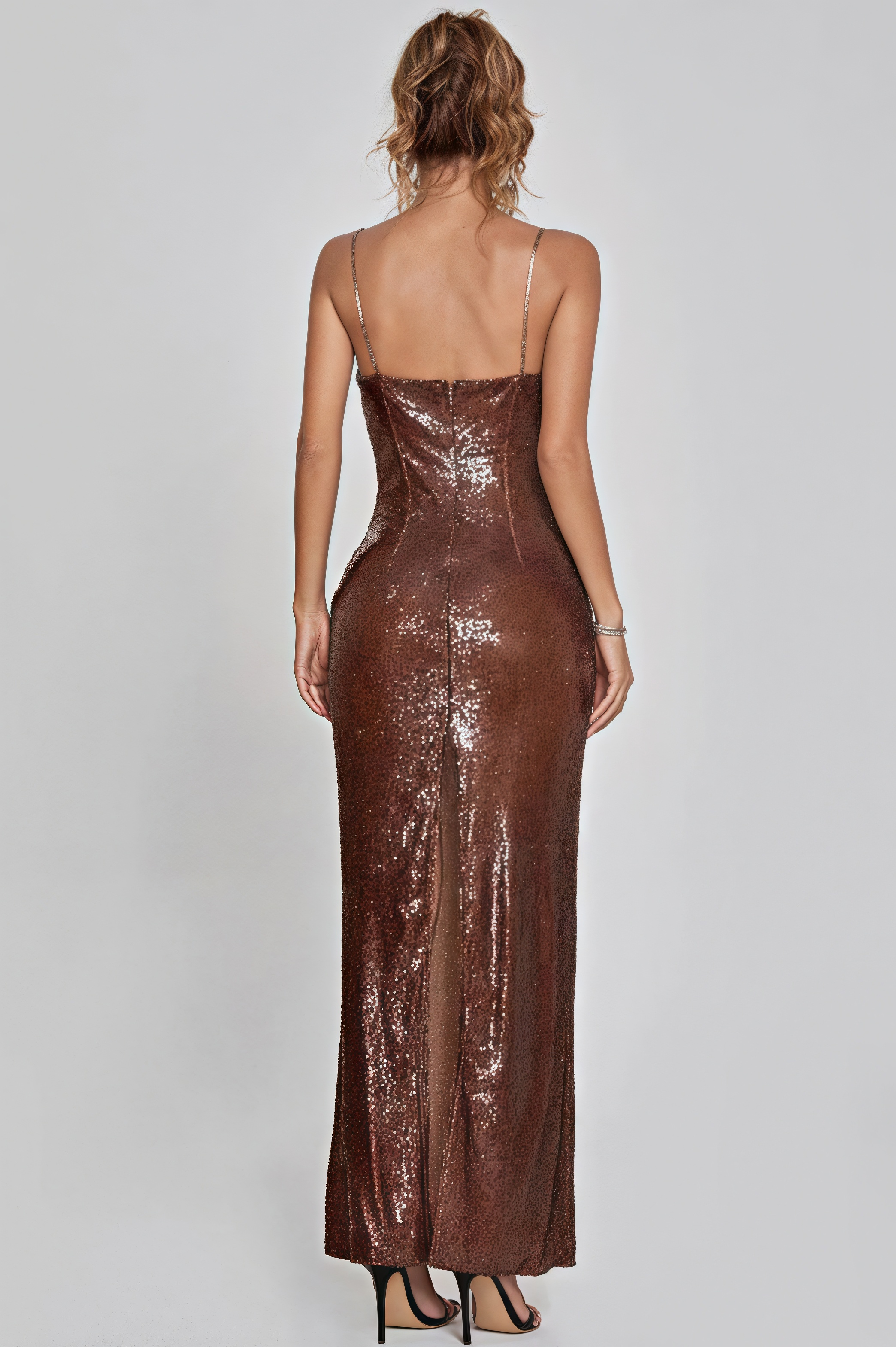 Yves Brown Sequin Maxi Dress