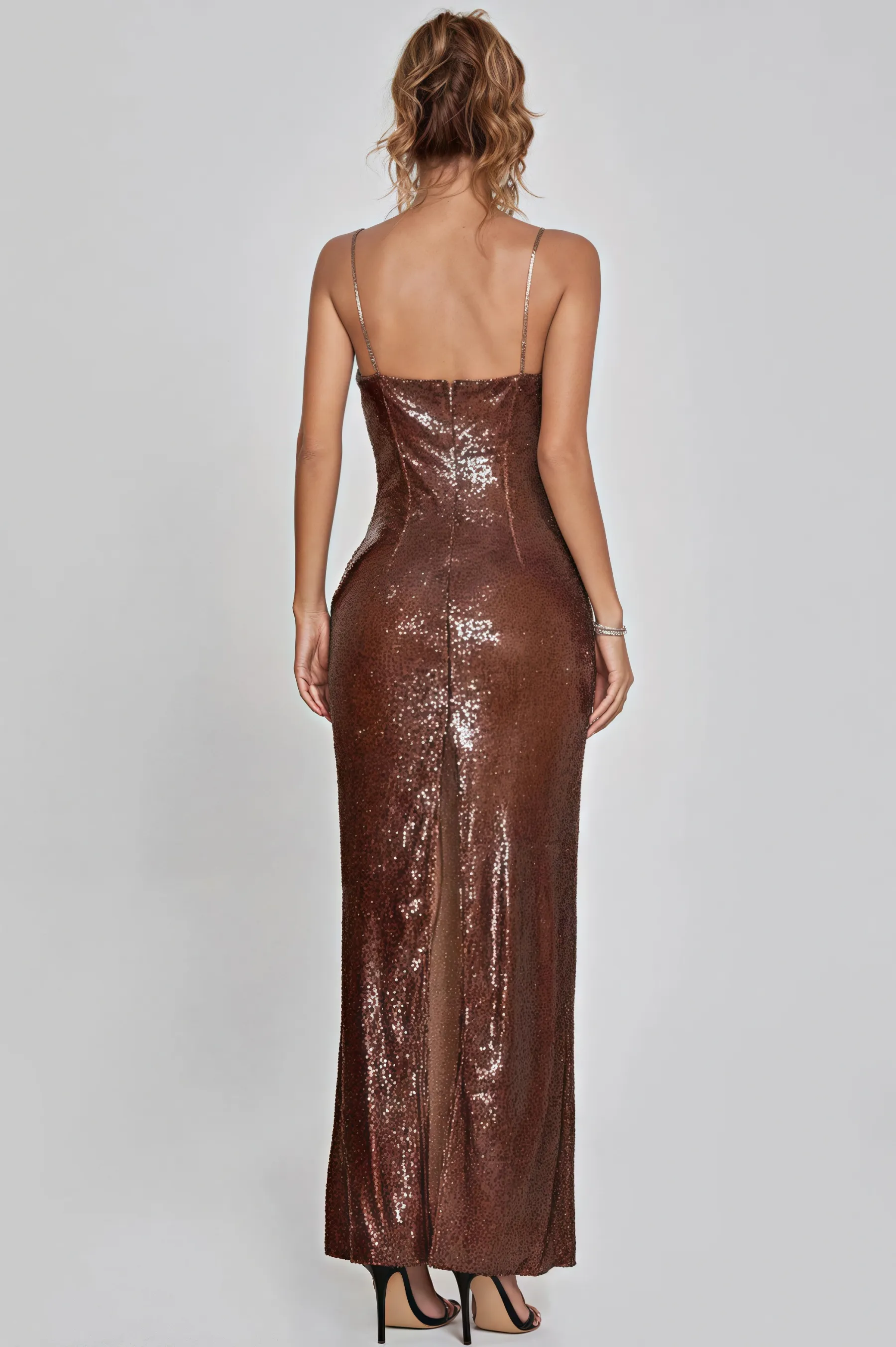 Yves Brown Sequin Maxi Dress