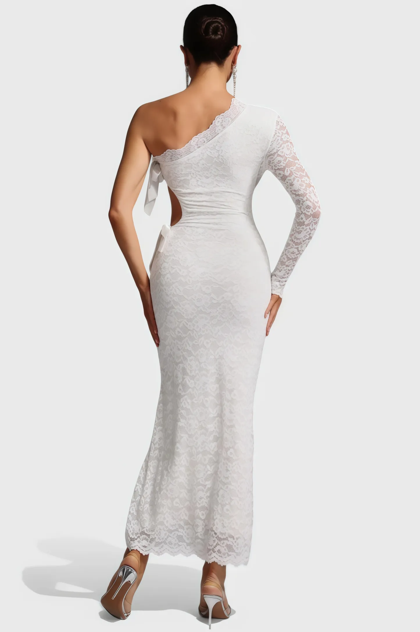 Sylase One Shoulder White Lace Maxi Dress