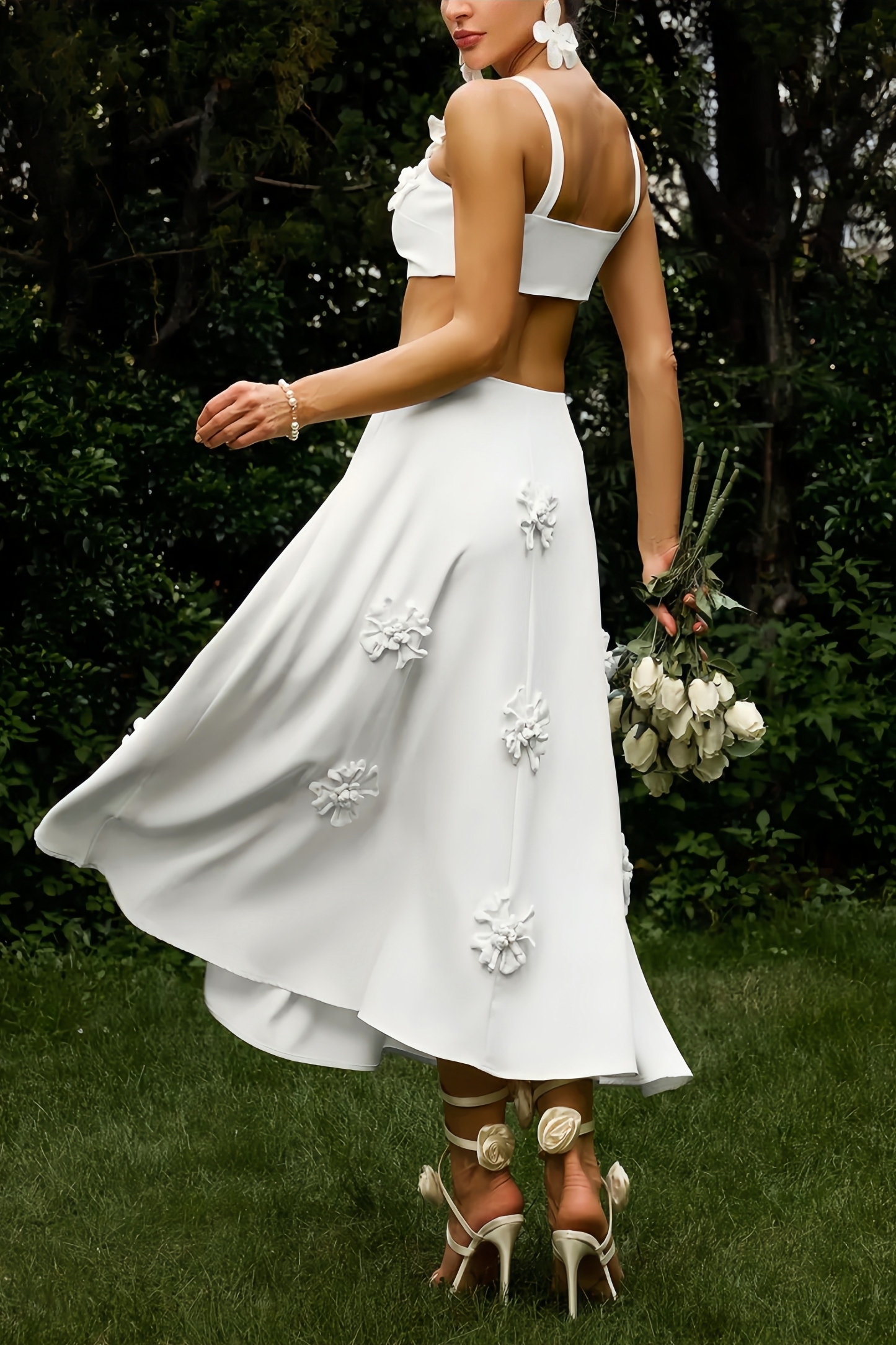 White Floral Half-body Maxi Dress