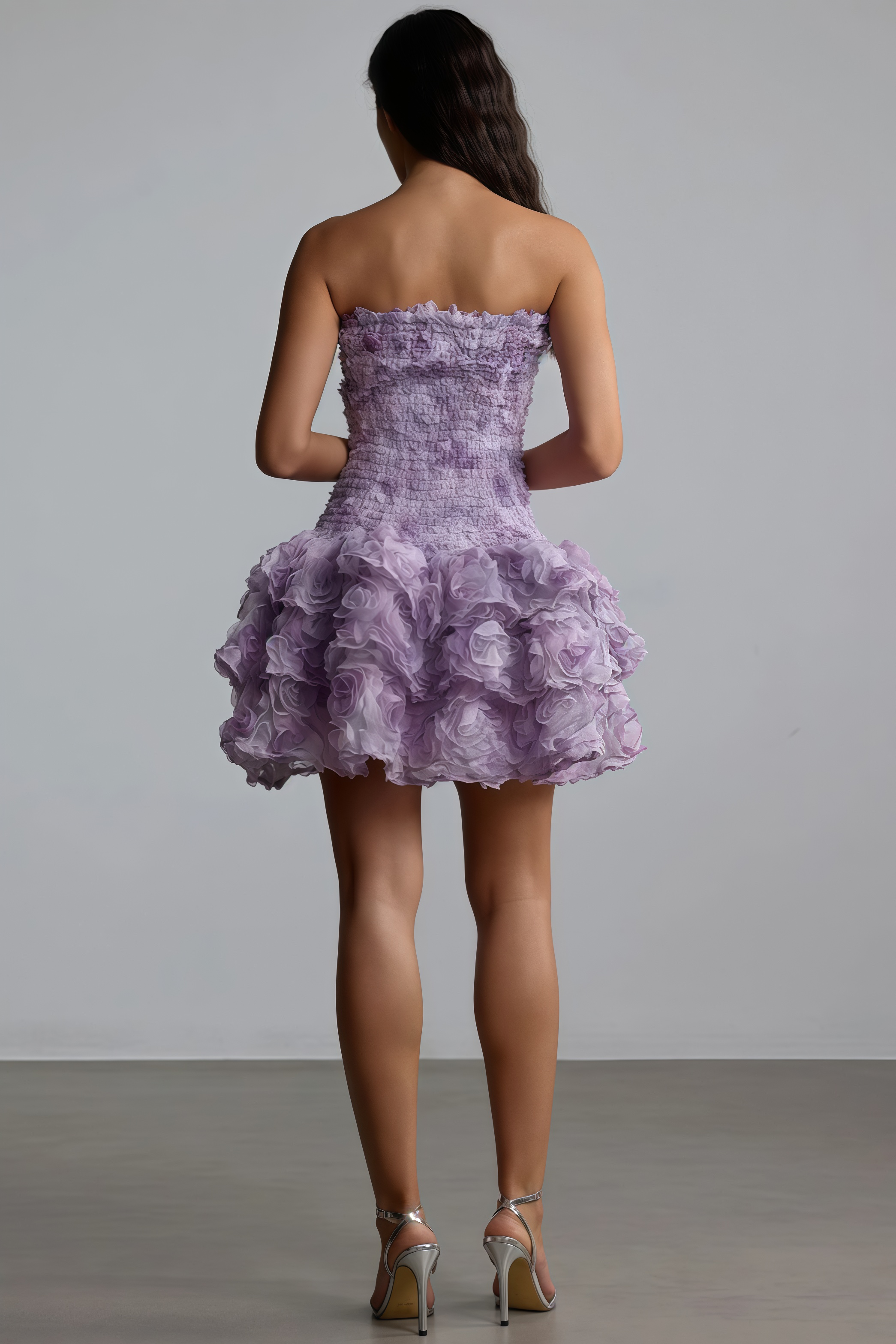 Gaiusl Purple Printed Strapless Mini Dress