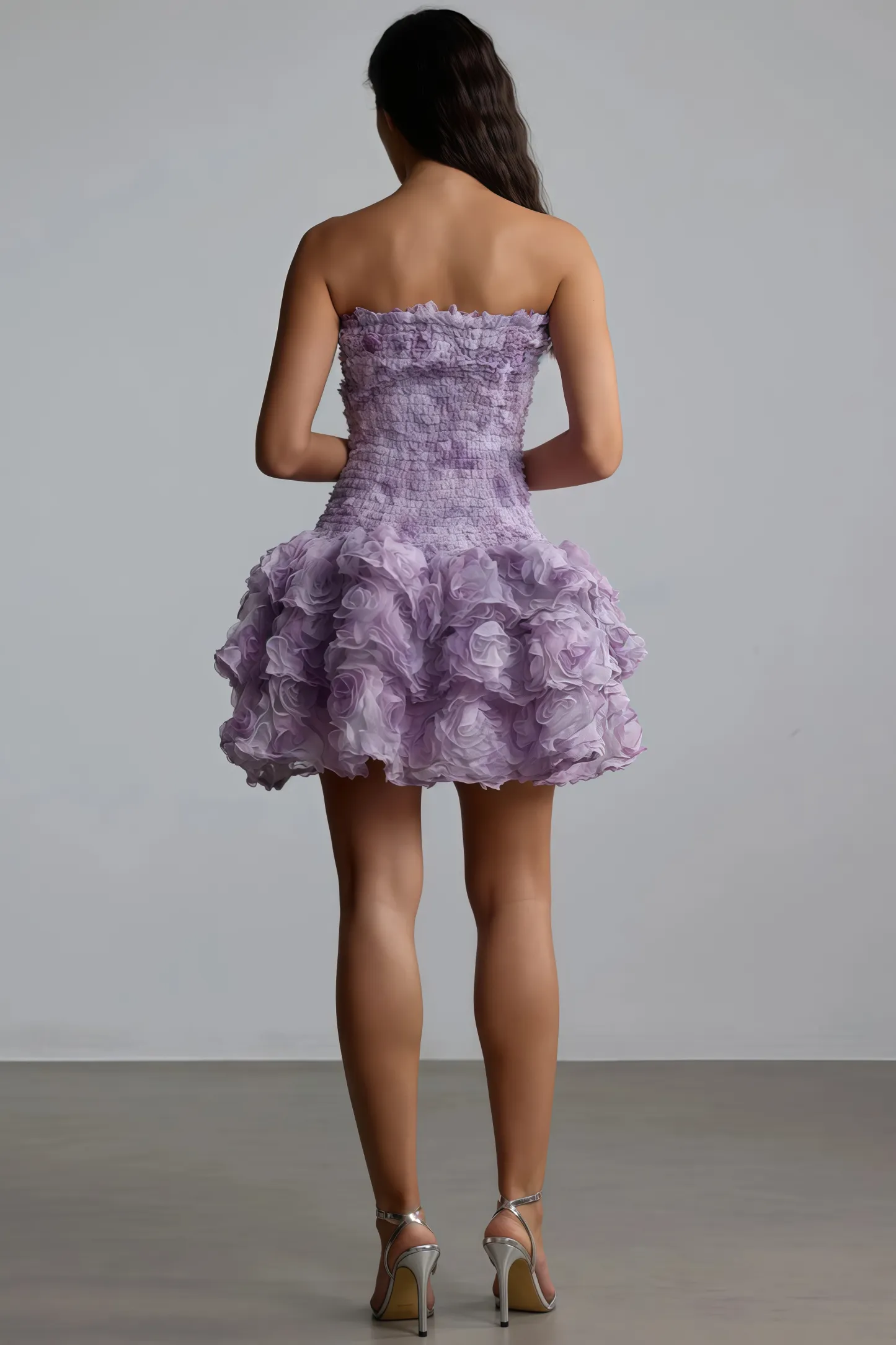 Gaiusl Purple Printed Strapless Mini Dress