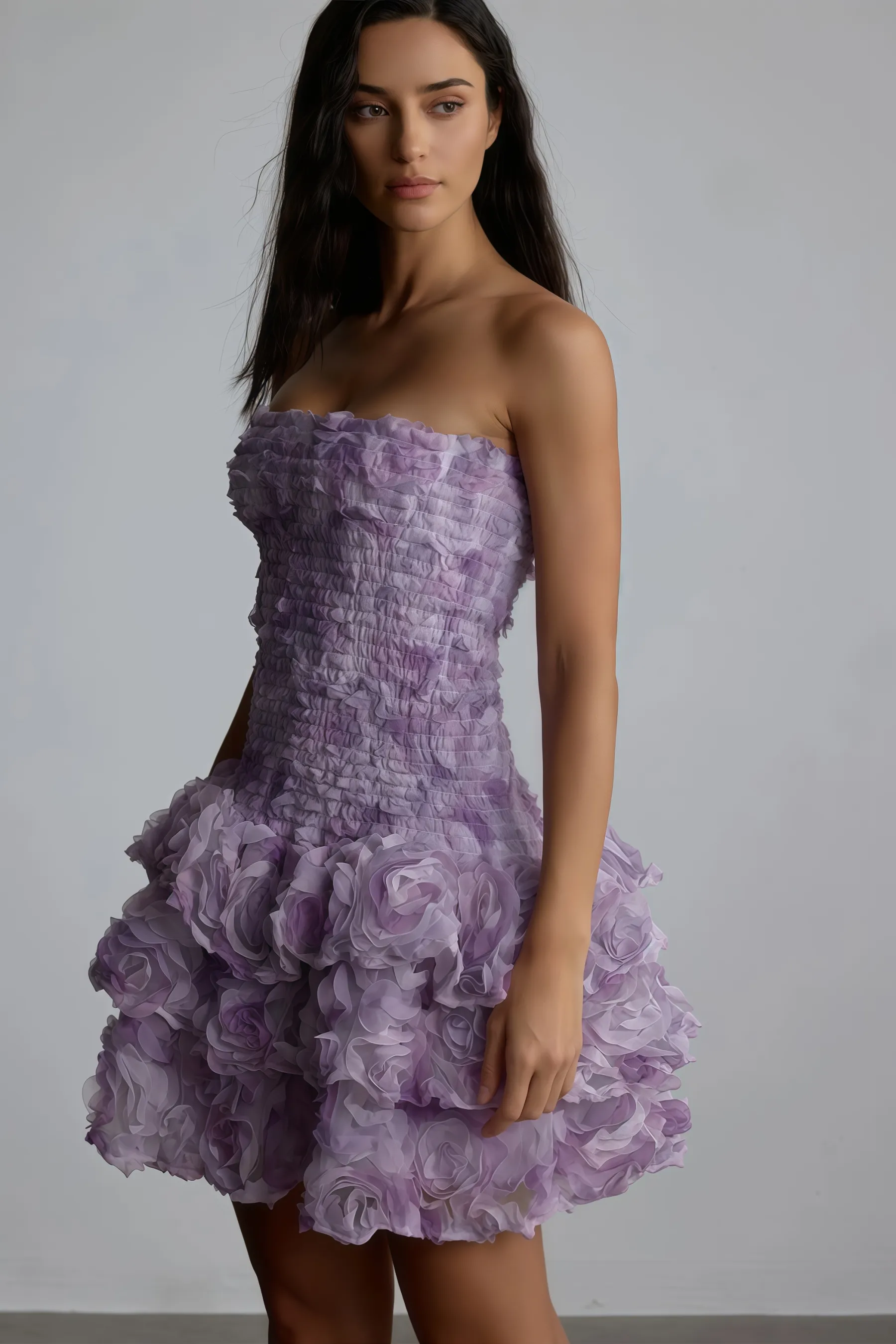 Gaiusl Purple Printed Strapless Mini Dress