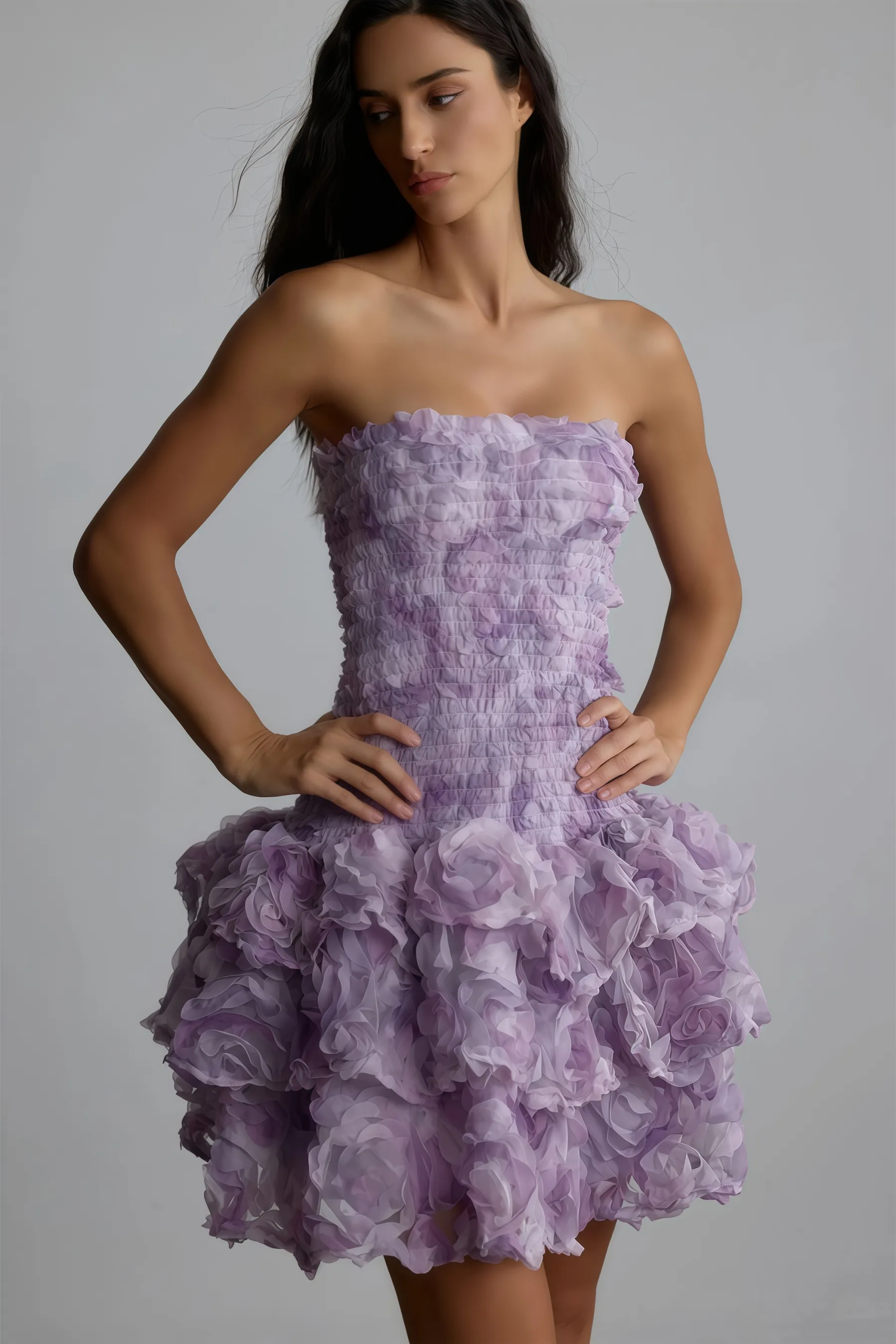 Gaiusl Purple Printed Strapless Mini Dress