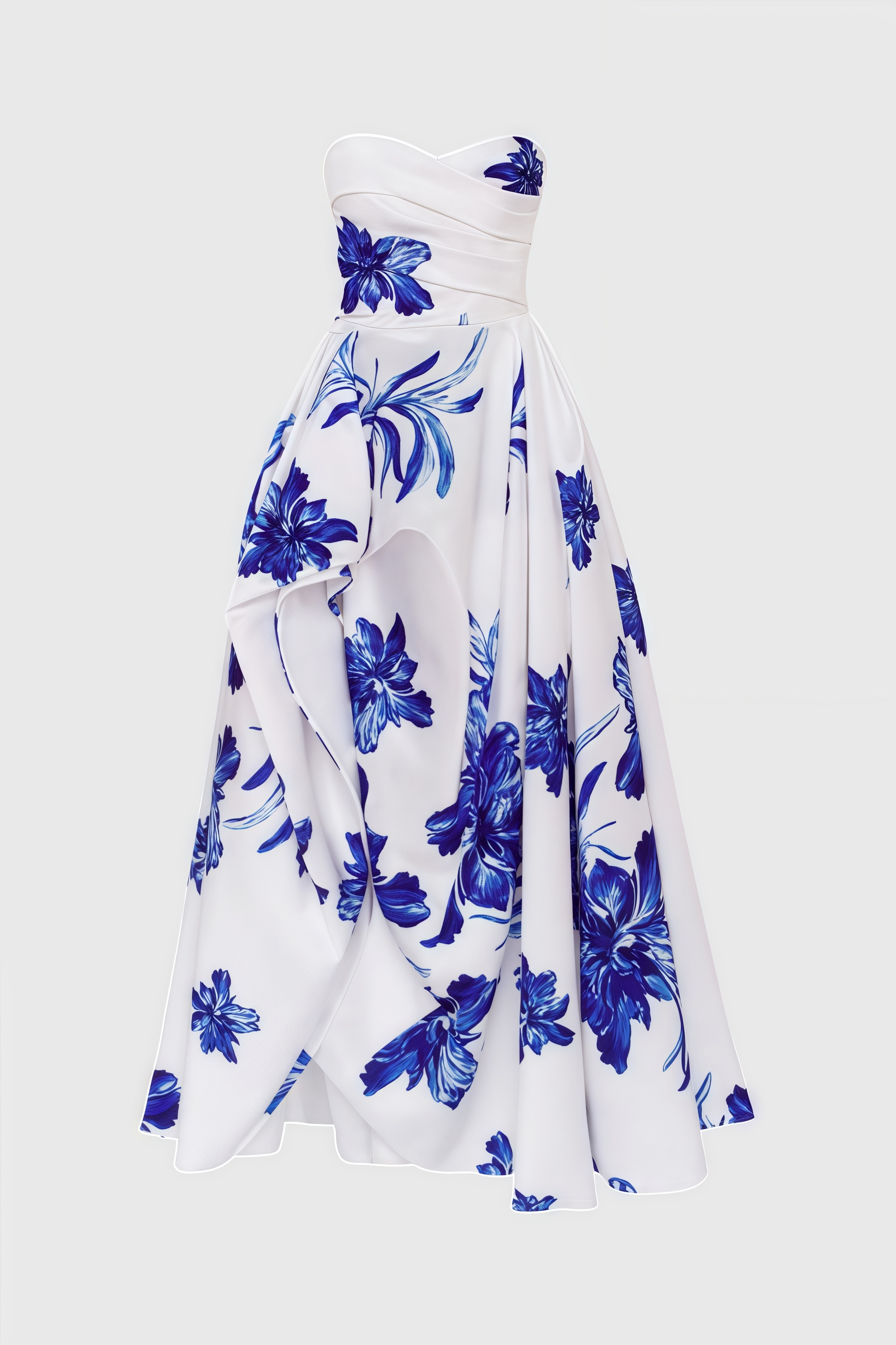 Eliads Blue Flowers White A-line Maxi Dress