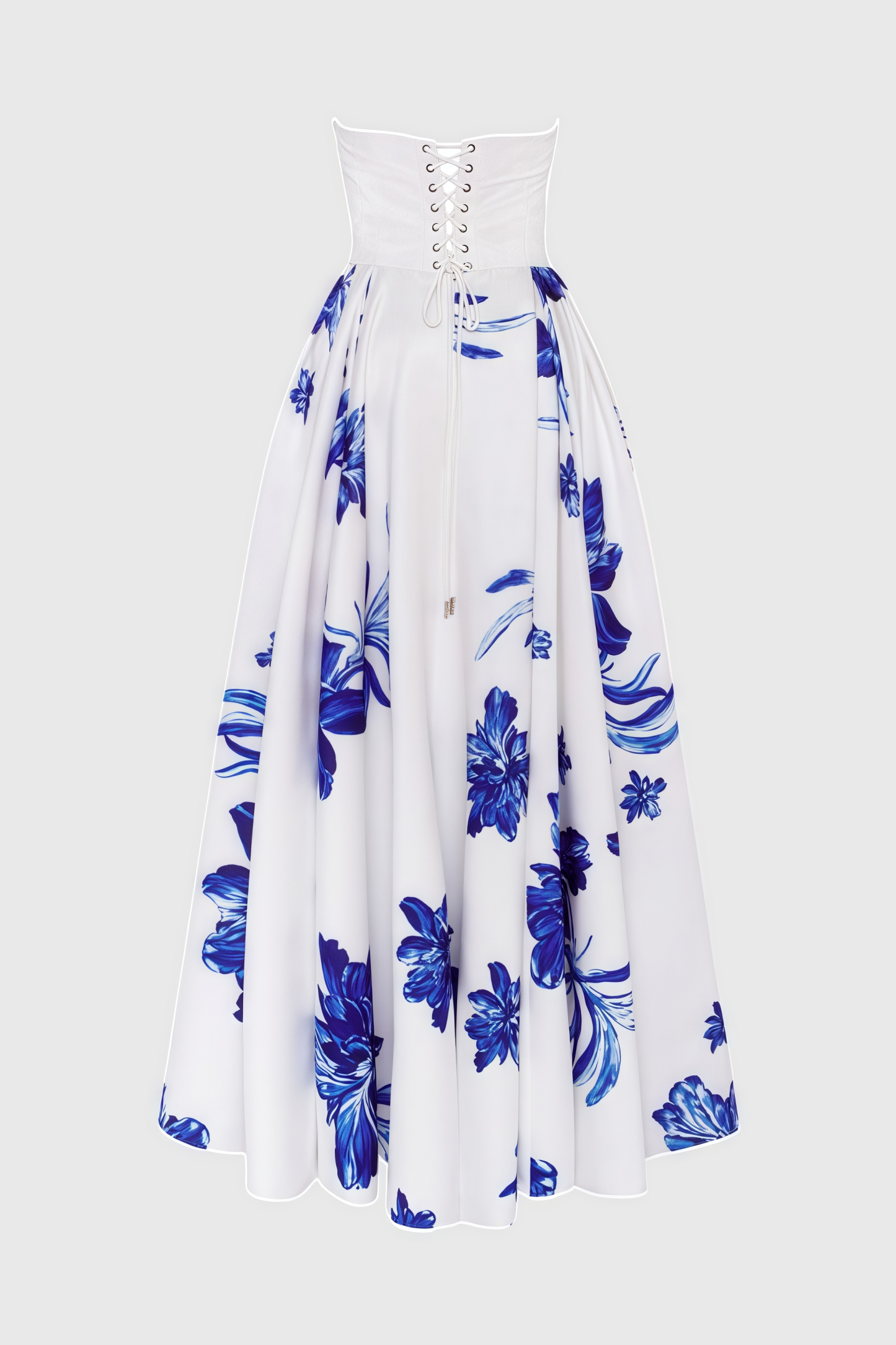 Eliads Blue Flowers White A-line Maxi Dress
