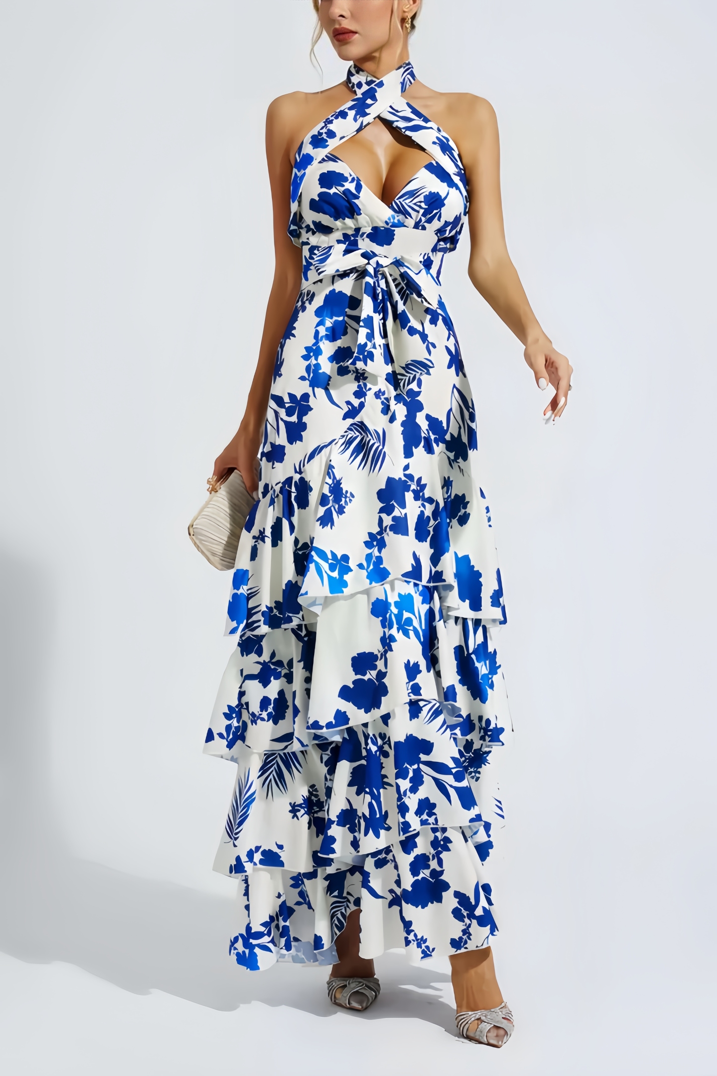 Dera Backless Cutout Printed Maxi Dress