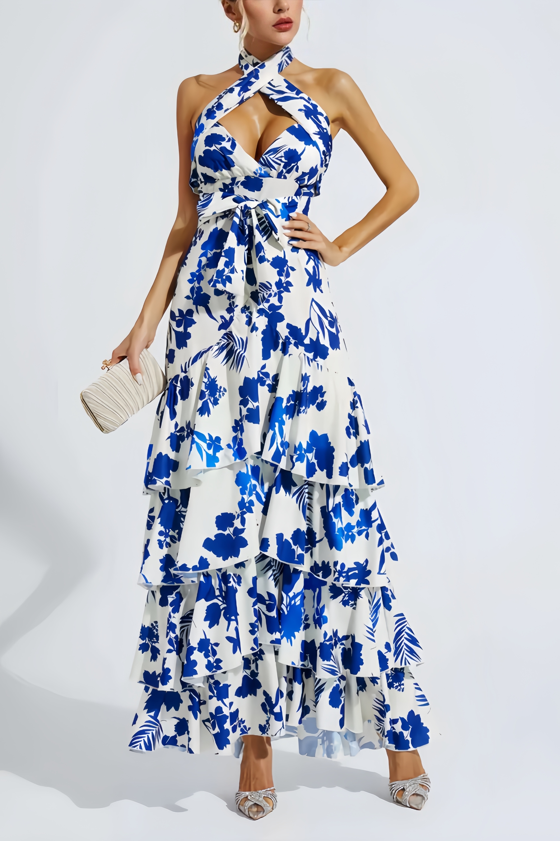 Dera Backless Cutout Printed Maxi Dress