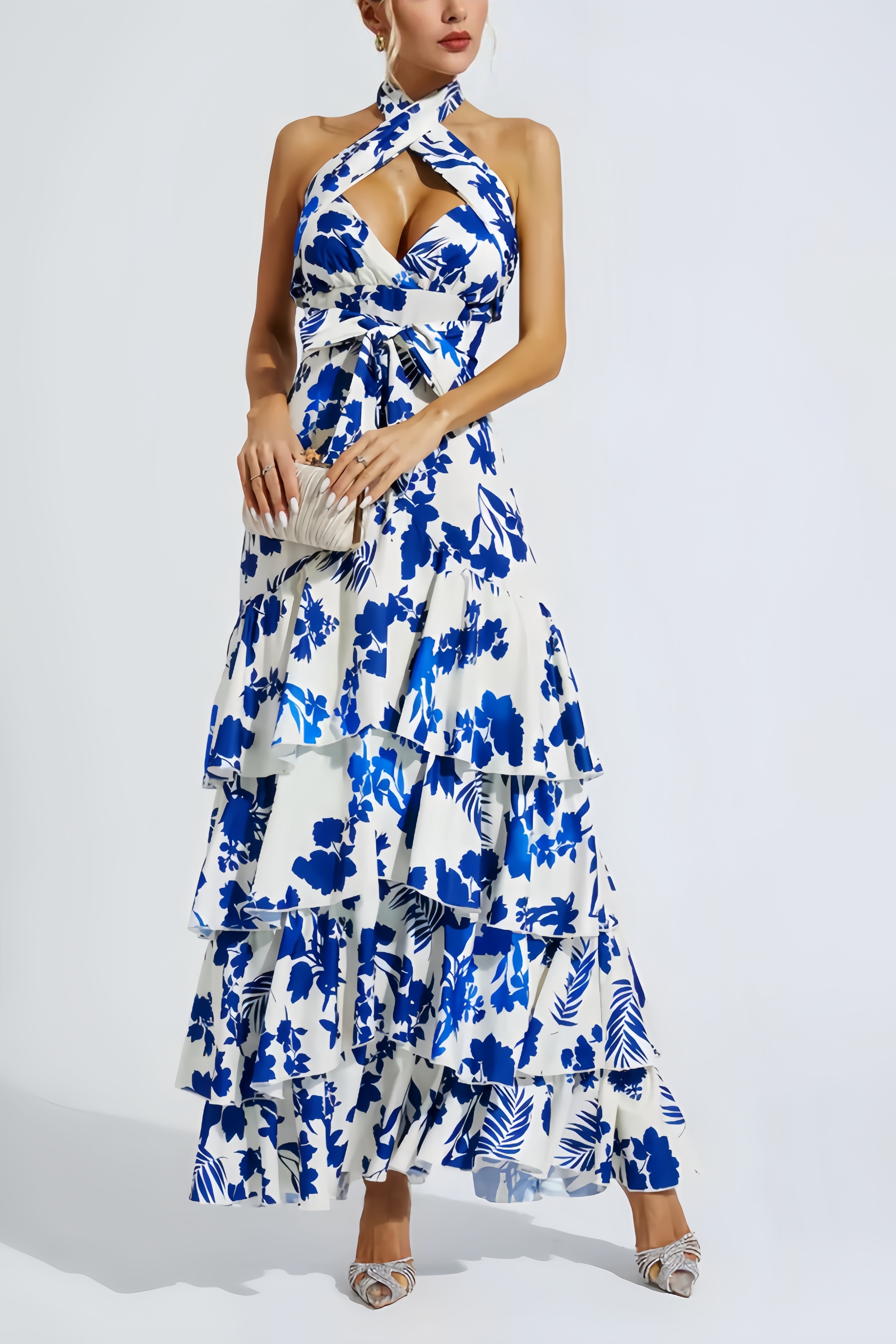 Dera Backless Cutout Printed Maxi Dress