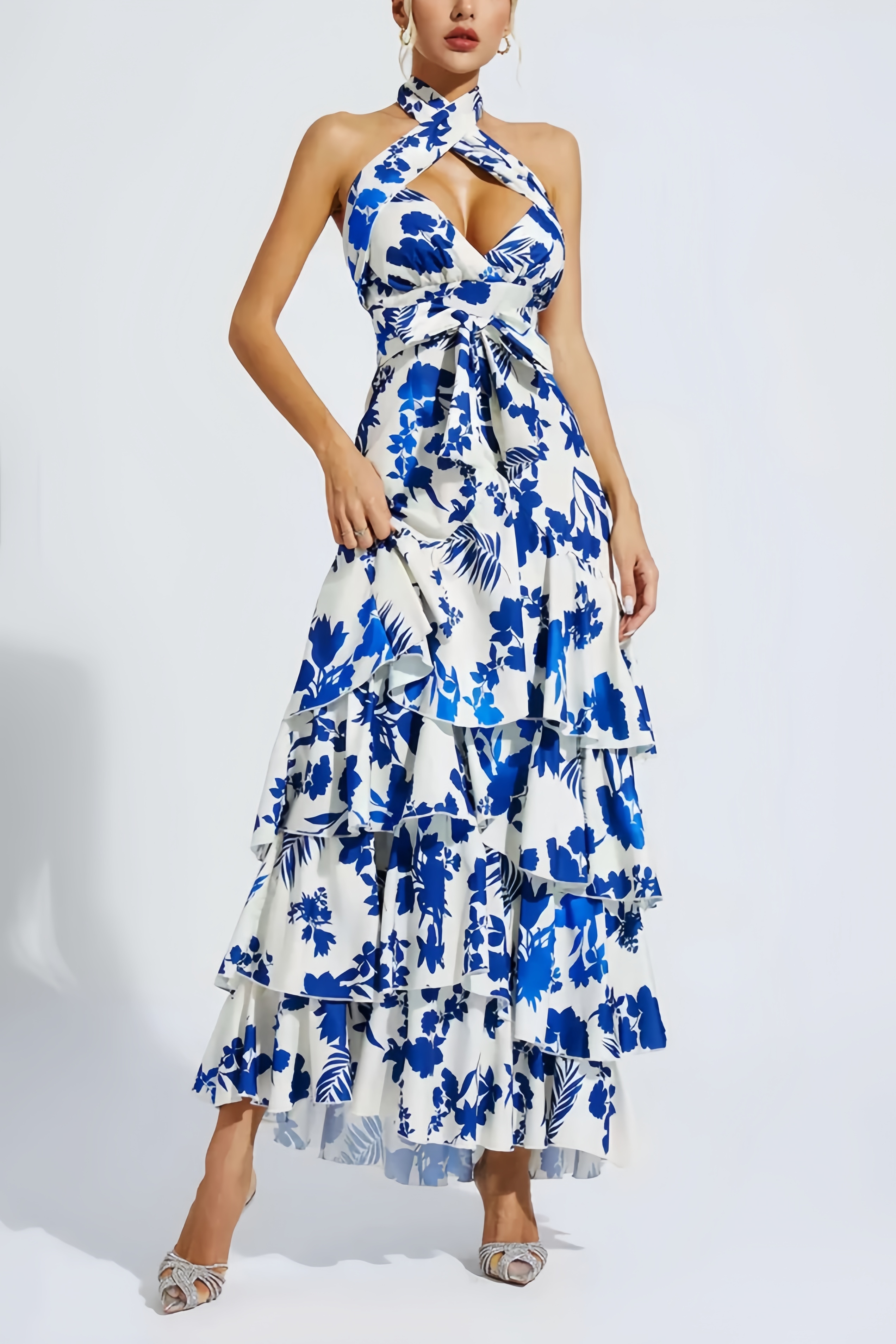 Dera Backless Cutout Printed Maxi Dress