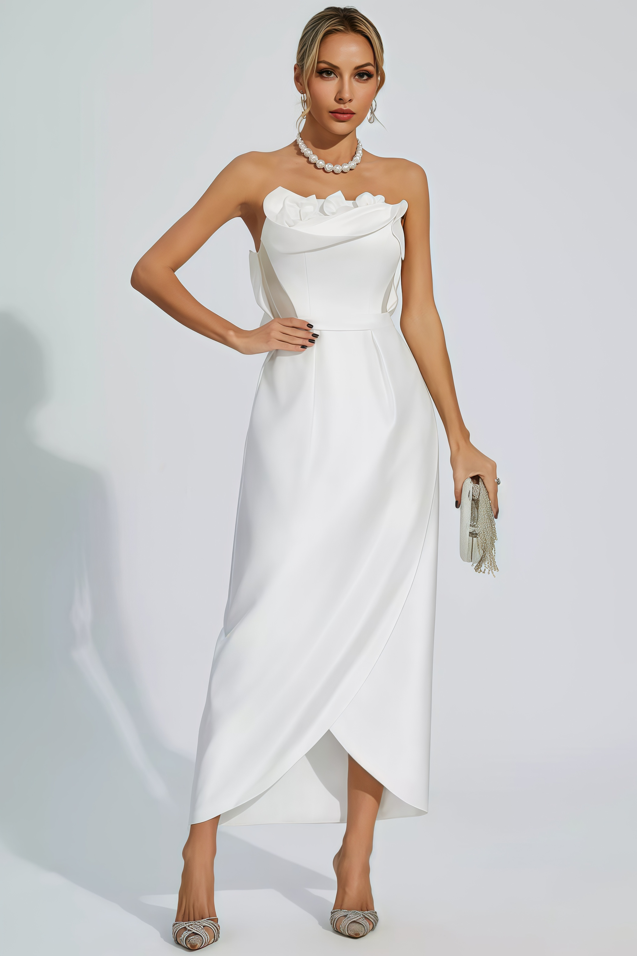 Inga White Off Shoulder Satin Maxi Dress