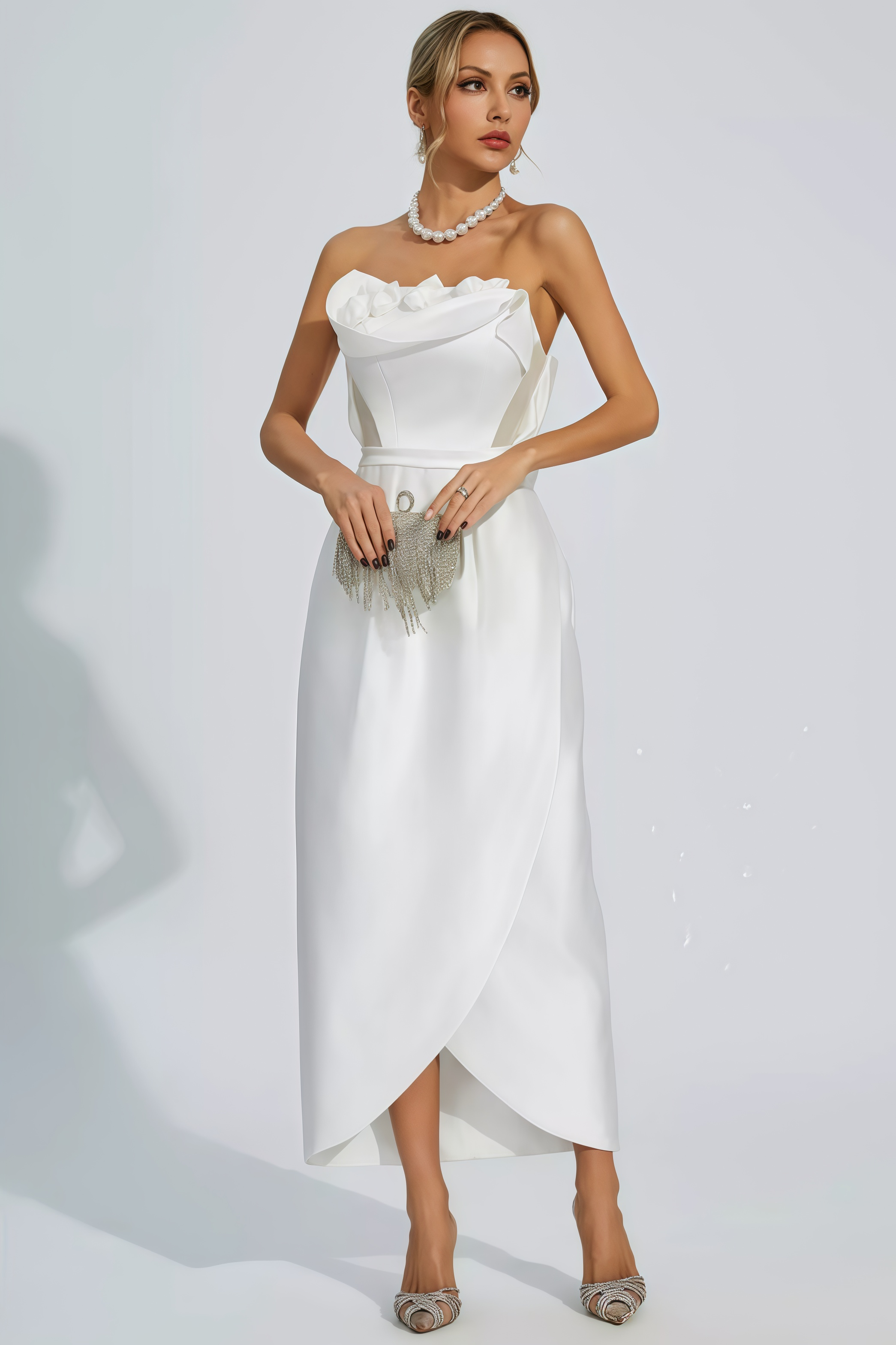 Inga White Off Shoulder Satin Maxi Dress