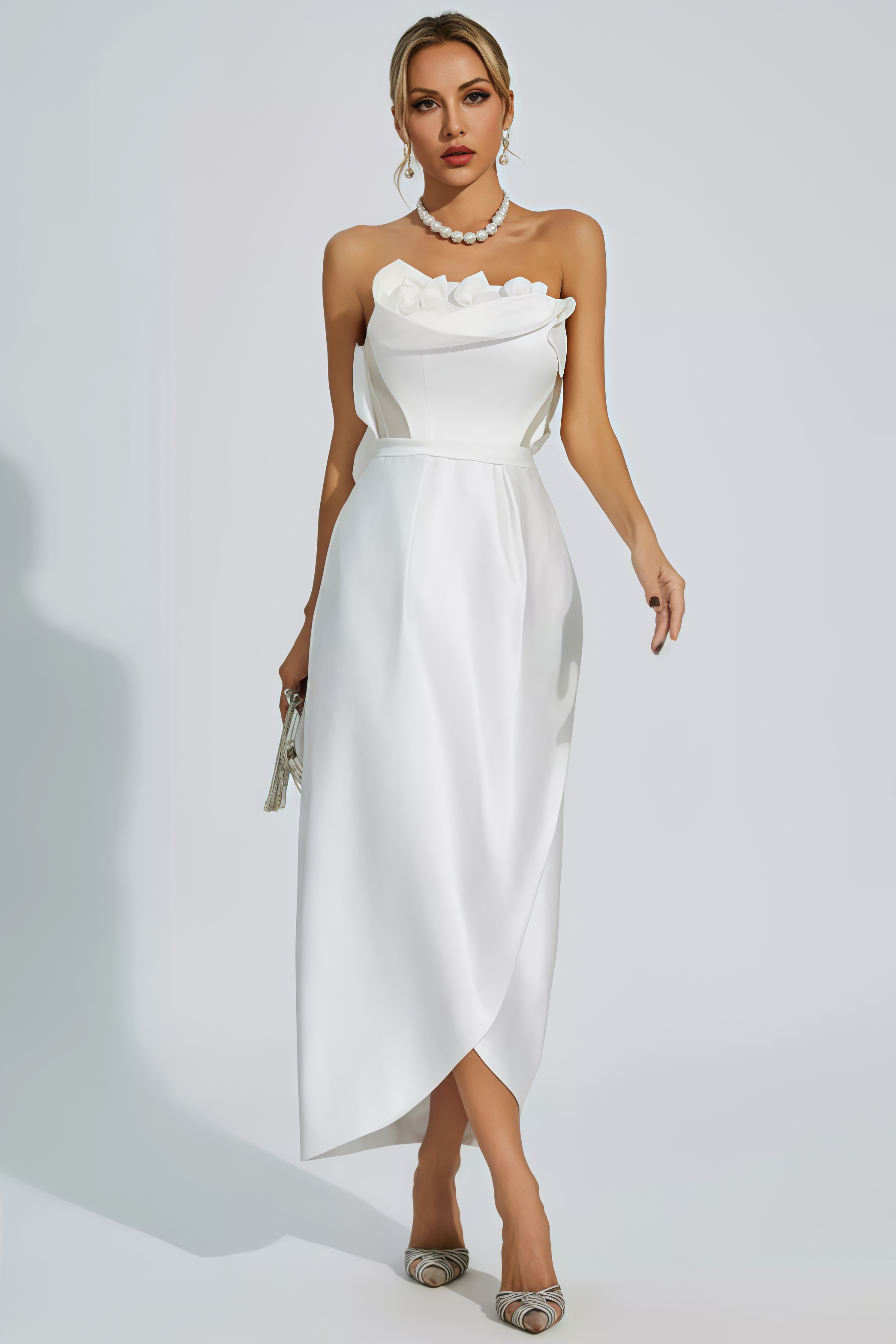 Inga White Off Shoulder Satin Maxi Dress
