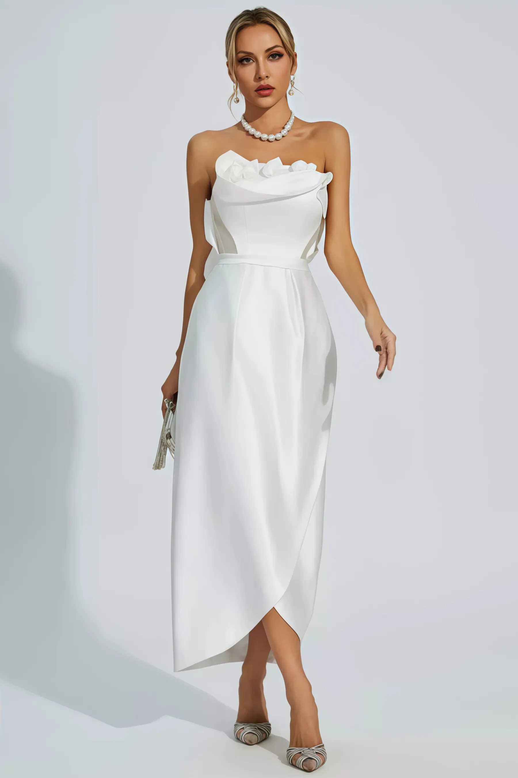 Inga White Off Shoulder Satin Maxi Dress