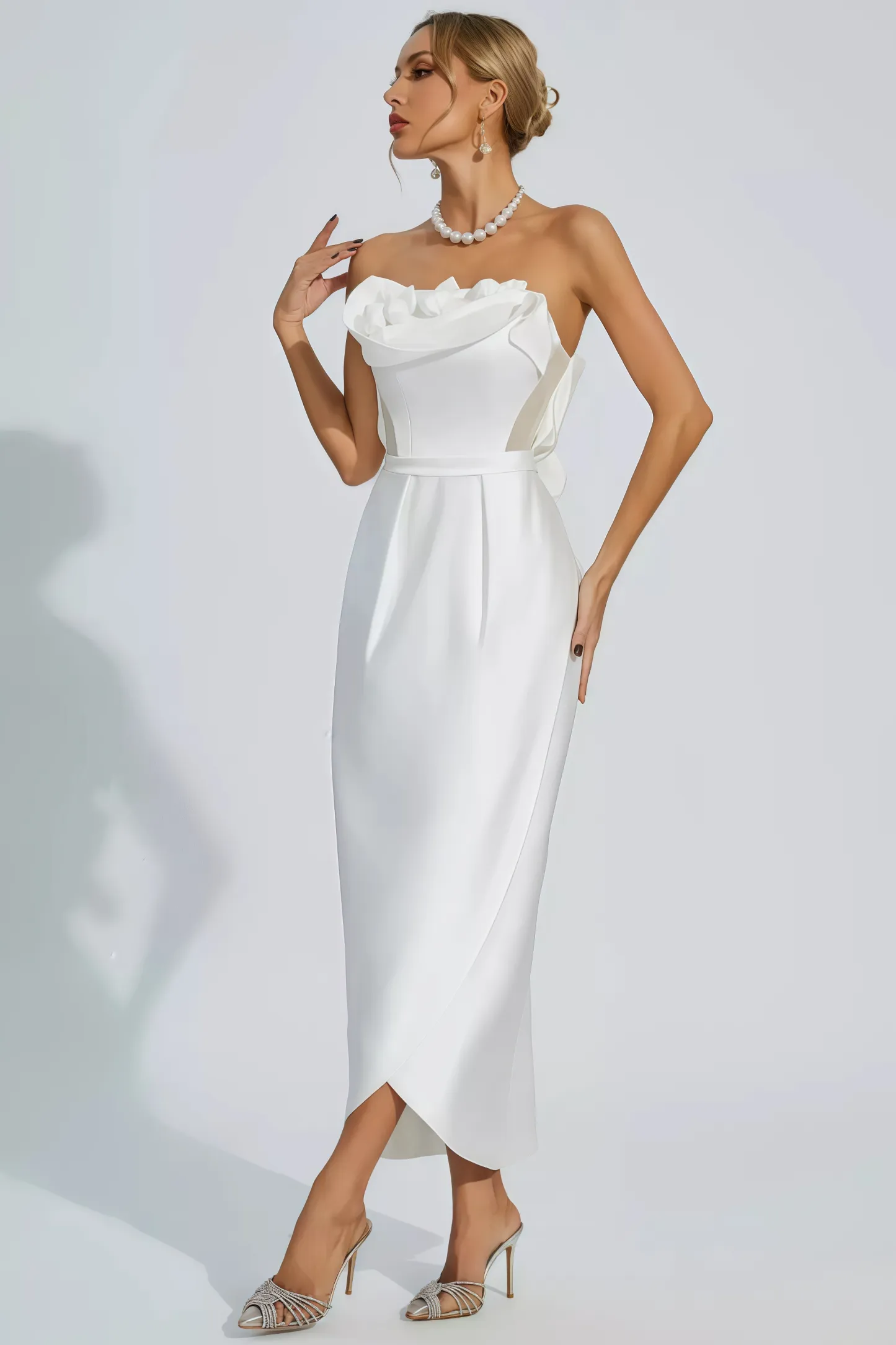 Inga White Off Shoulder Satin Maxi Dress