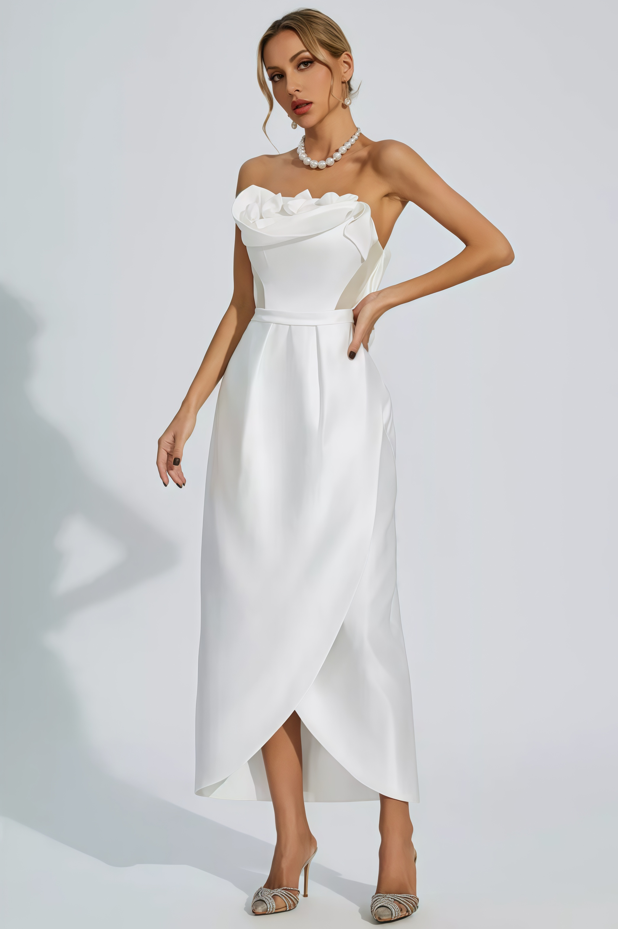 Inga White Off Shoulder Satin Maxi Dress