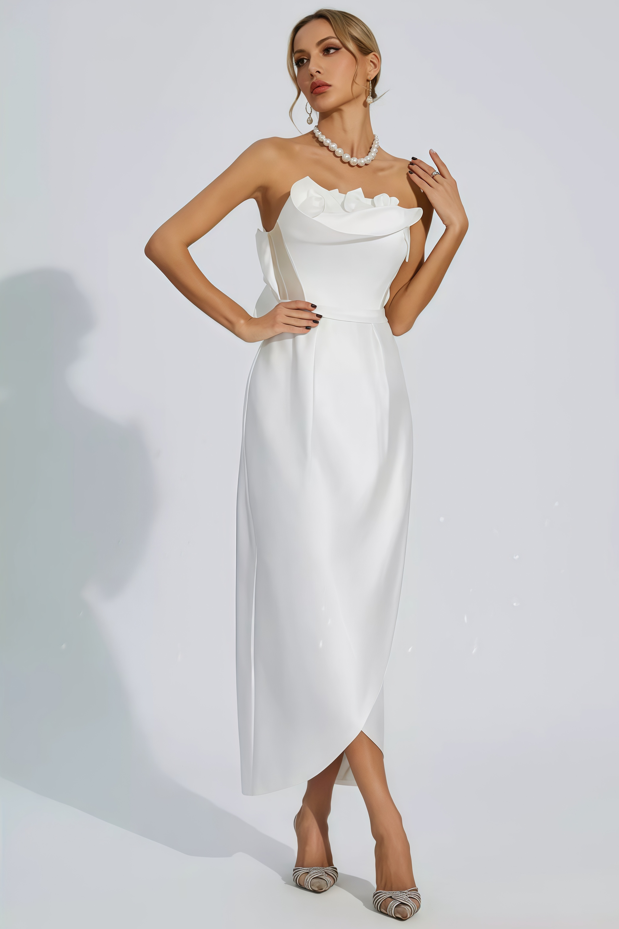 Inga White Off Shoulder Satin Maxi Dress