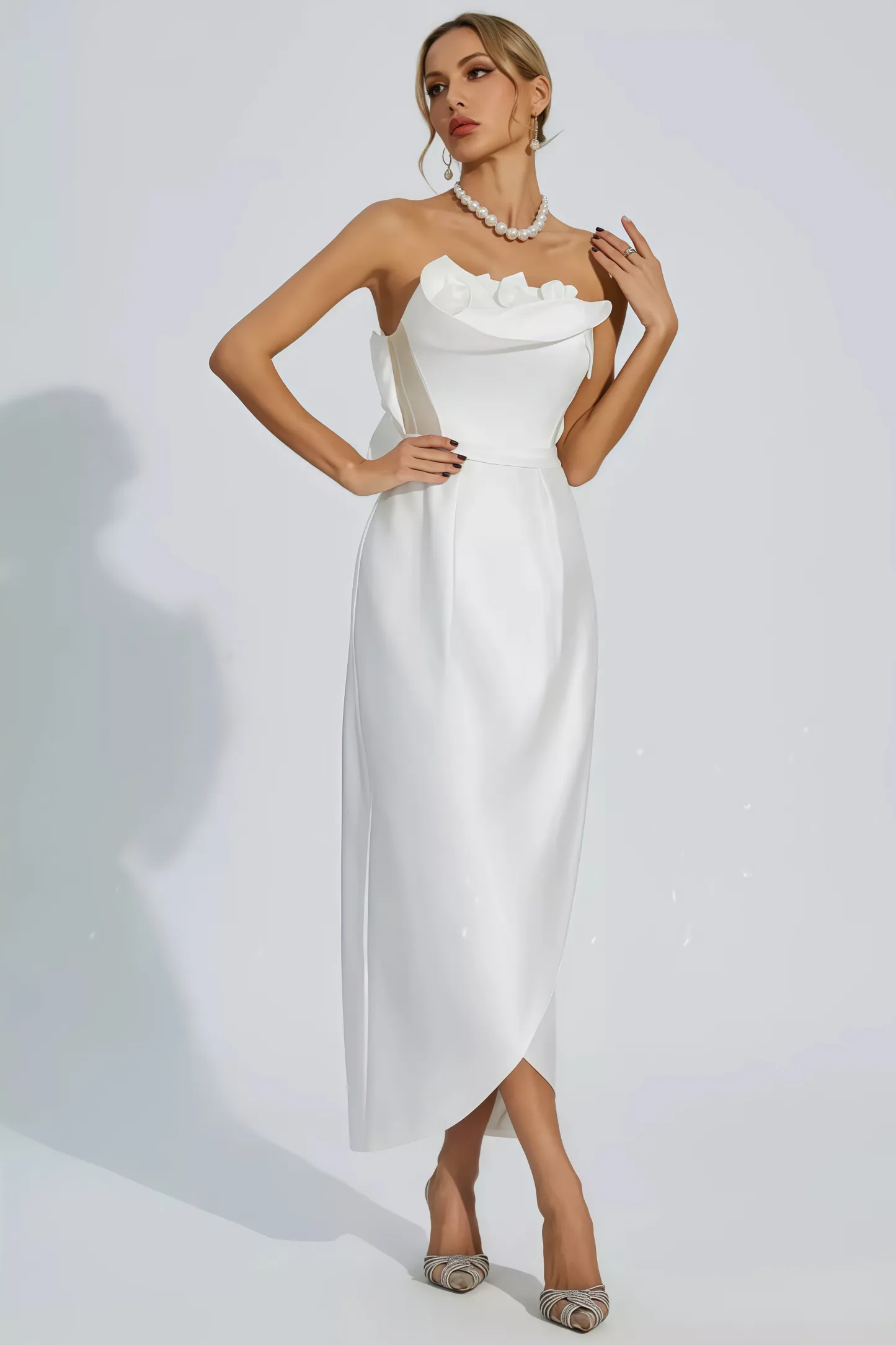 Inga White Off Shoulder Satin Maxi Dress