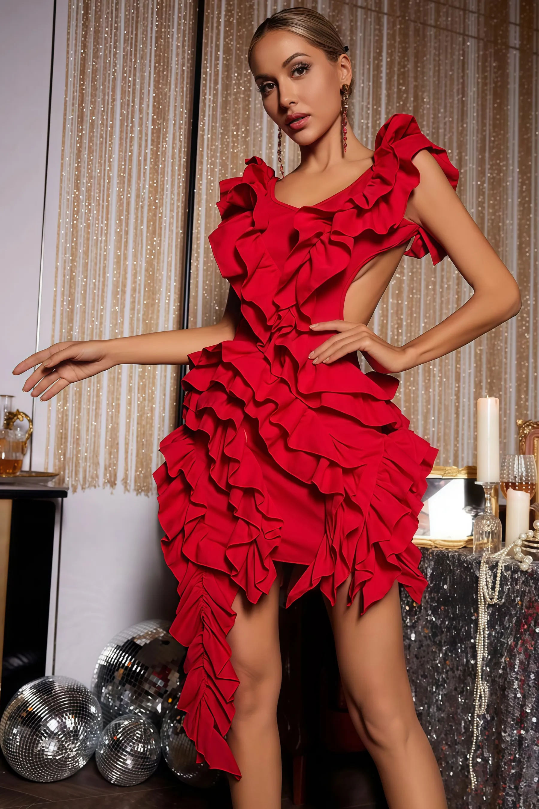 Bodhi Cutout Ruffle Tiered Mini Dress