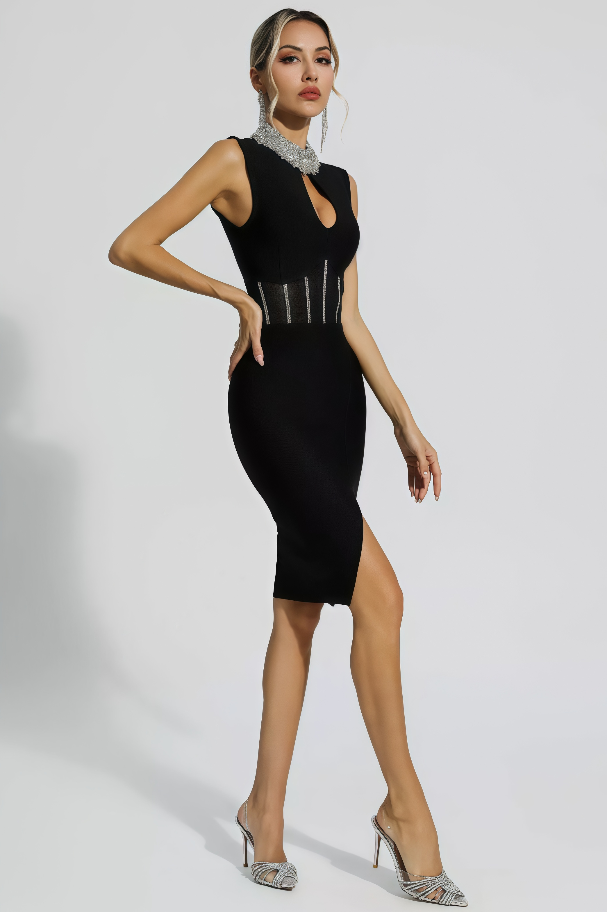 Uma Black Diamond Bandage Midi Dress