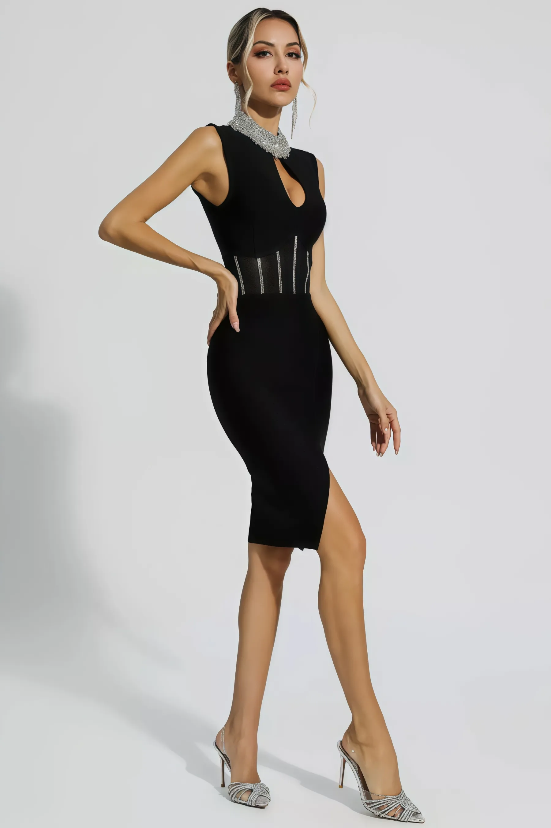 Uma Black Diamond Bandage Midi Dress