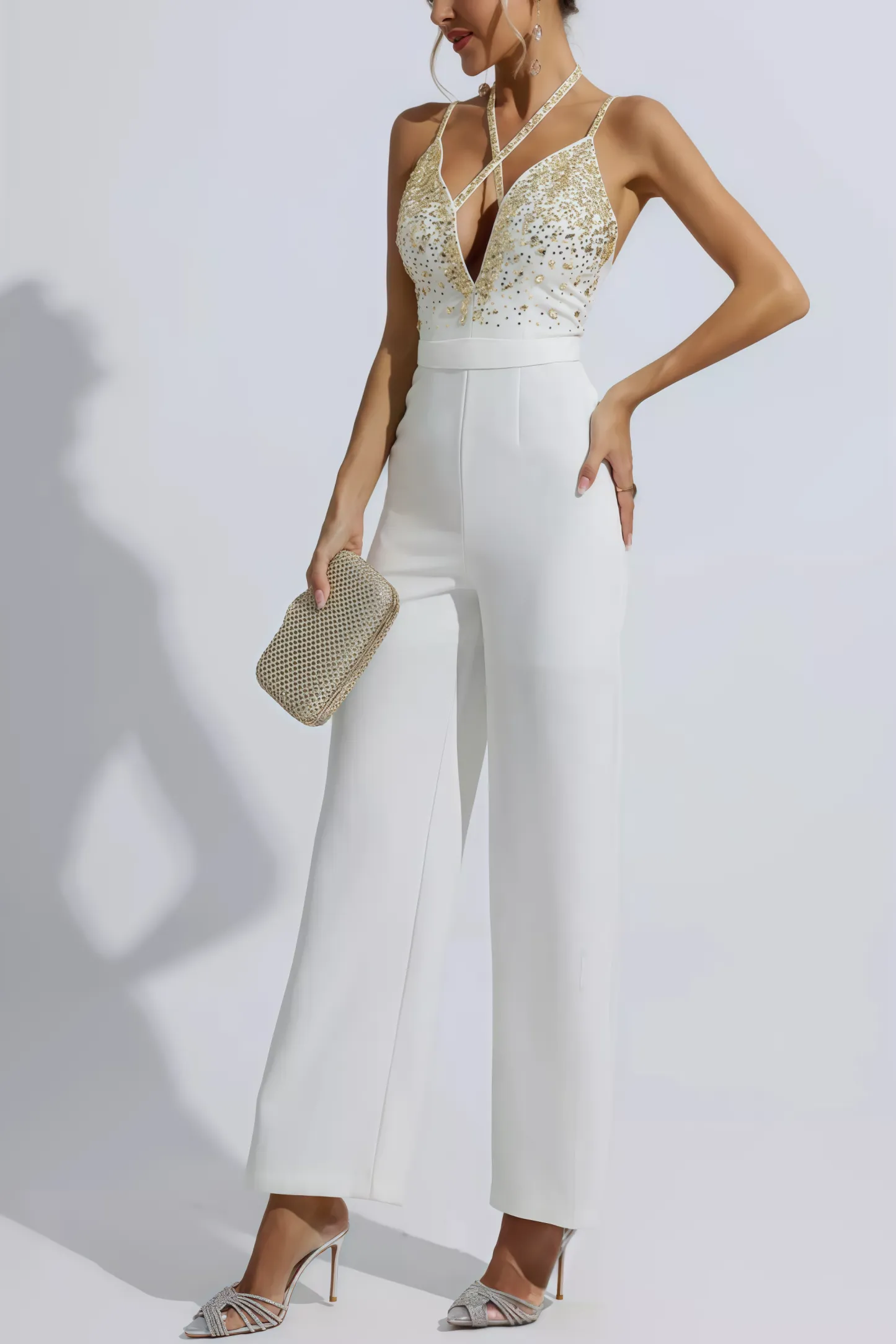 Jorda Beaded Sequin Halter Jumpsuit