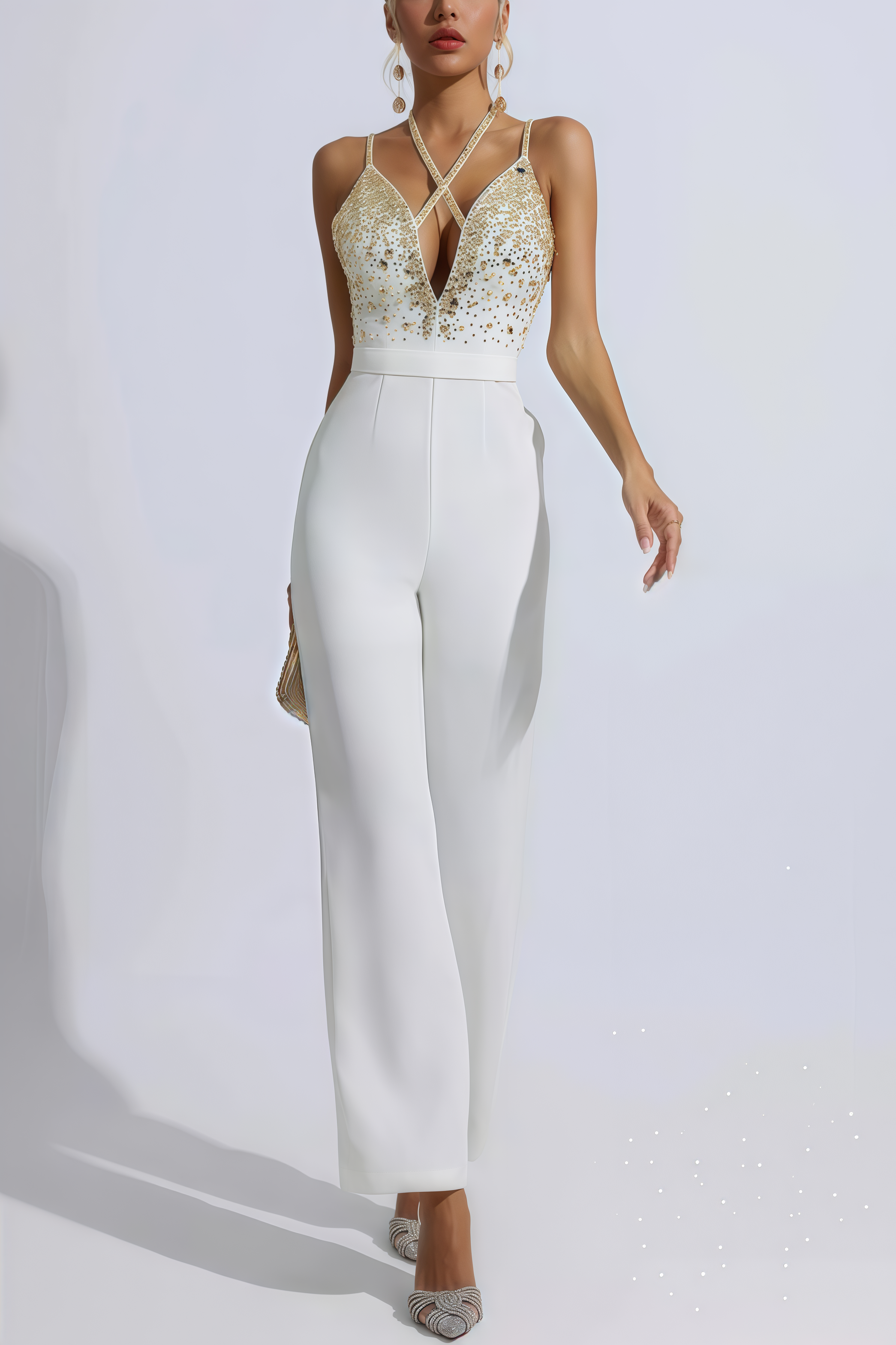Jorda Beaded Sequin Halter Jumpsuit