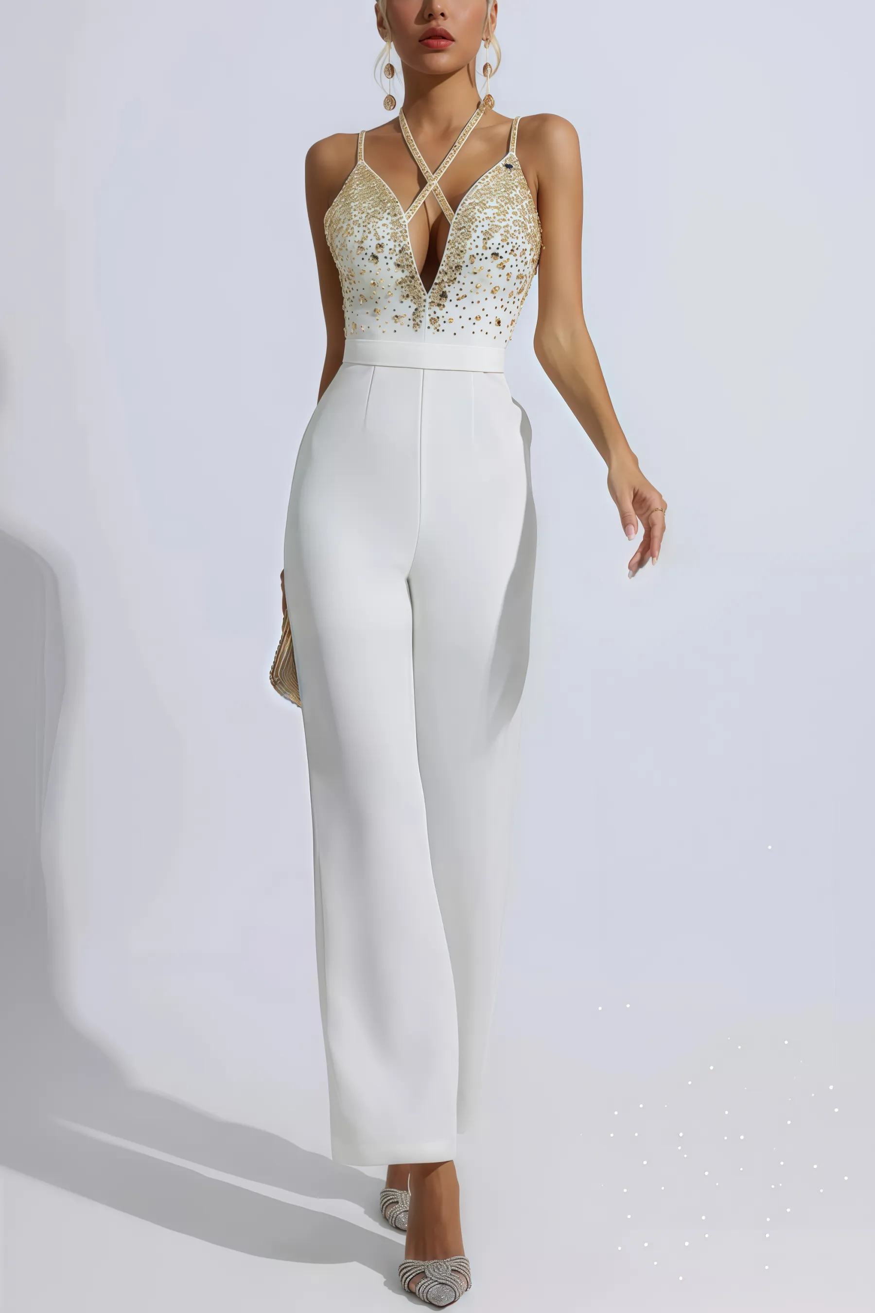 Jorda Beaded Sequin Halter Jumpsuit