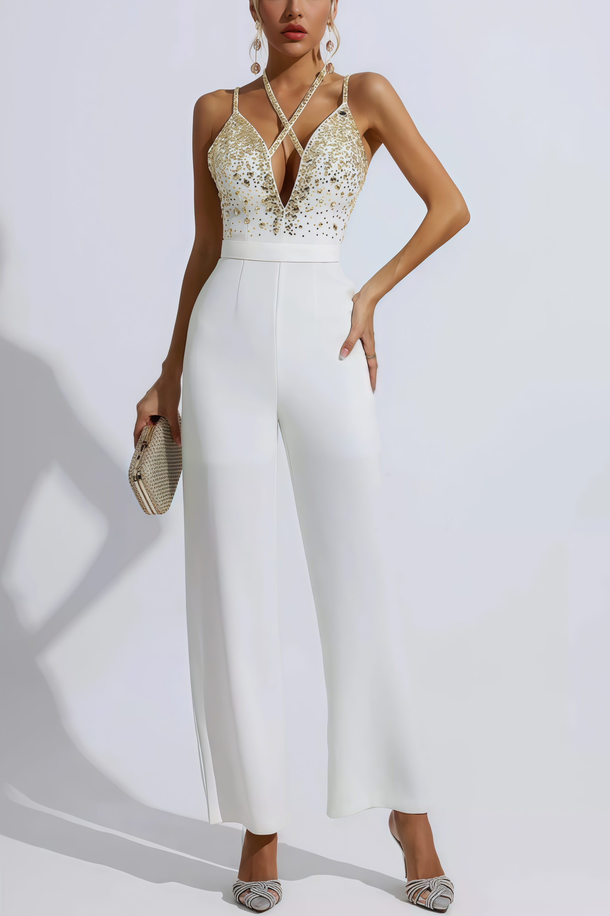 Jorda Beaded Sequin Halter Jumpsuit