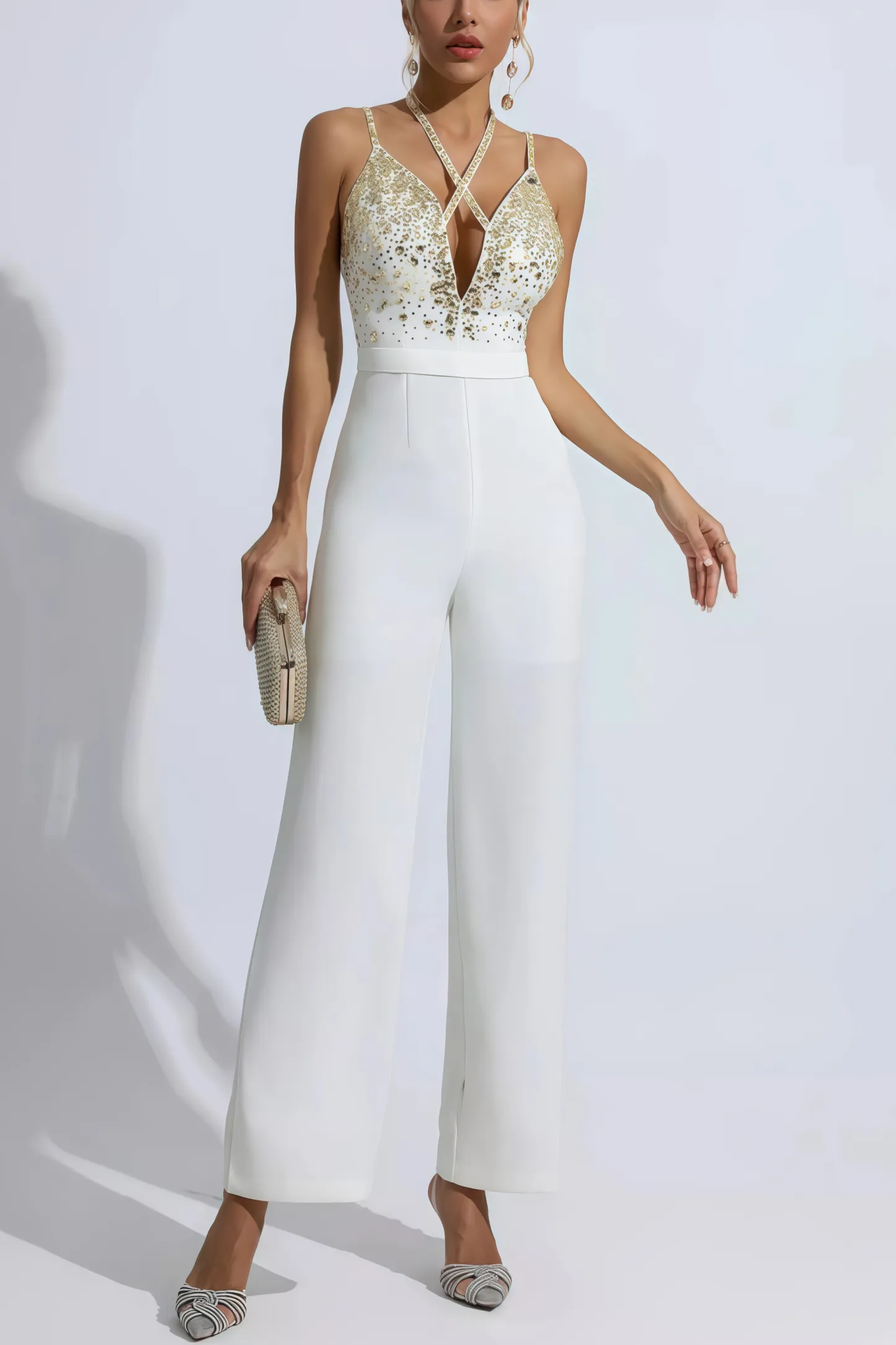 Jorda Beaded Sequin Halter Jumpsuit