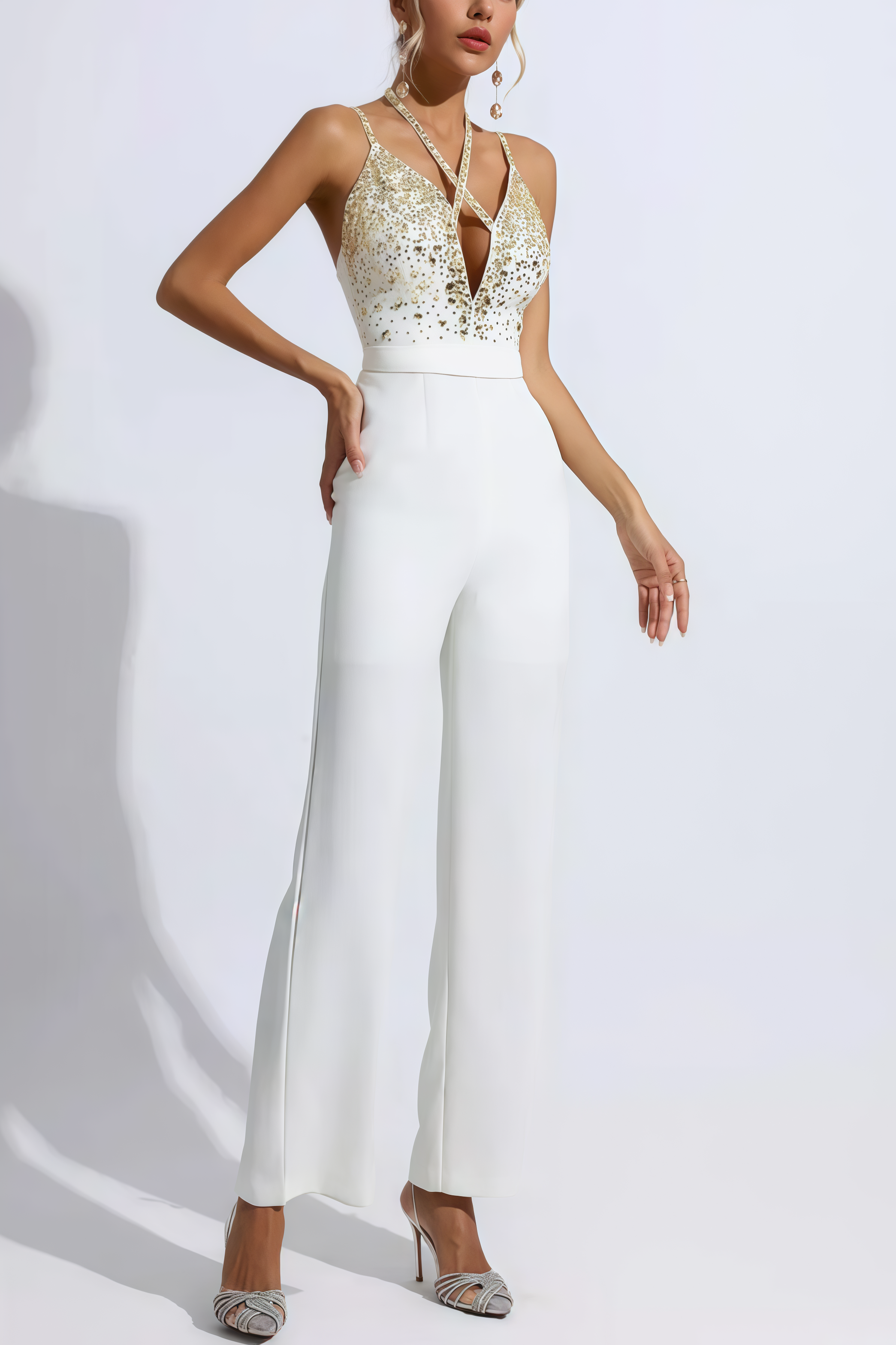 Jorda Beaded Sequin Halter Jumpsuit