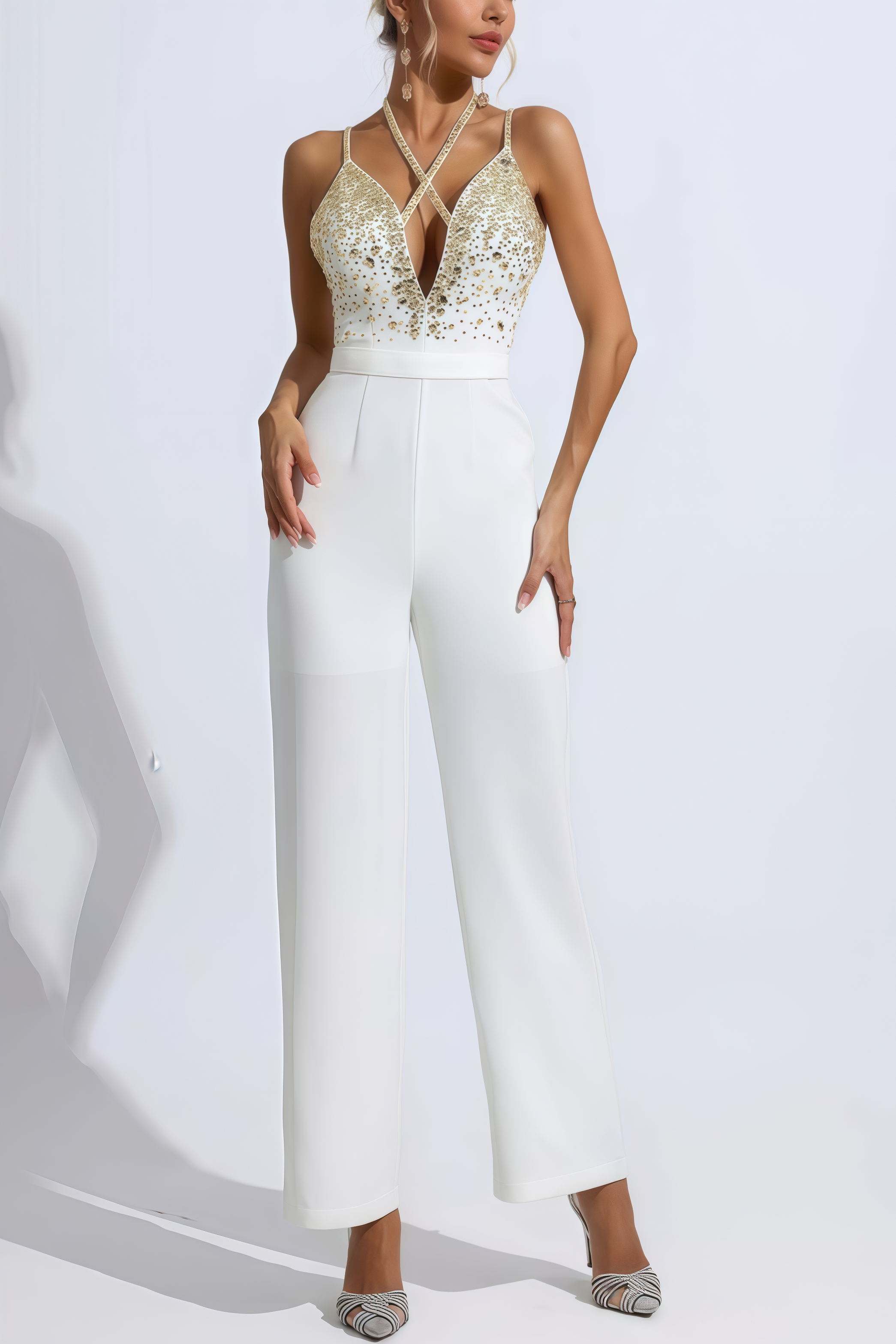 Jorda Beaded Sequin Halter Jumpsuit