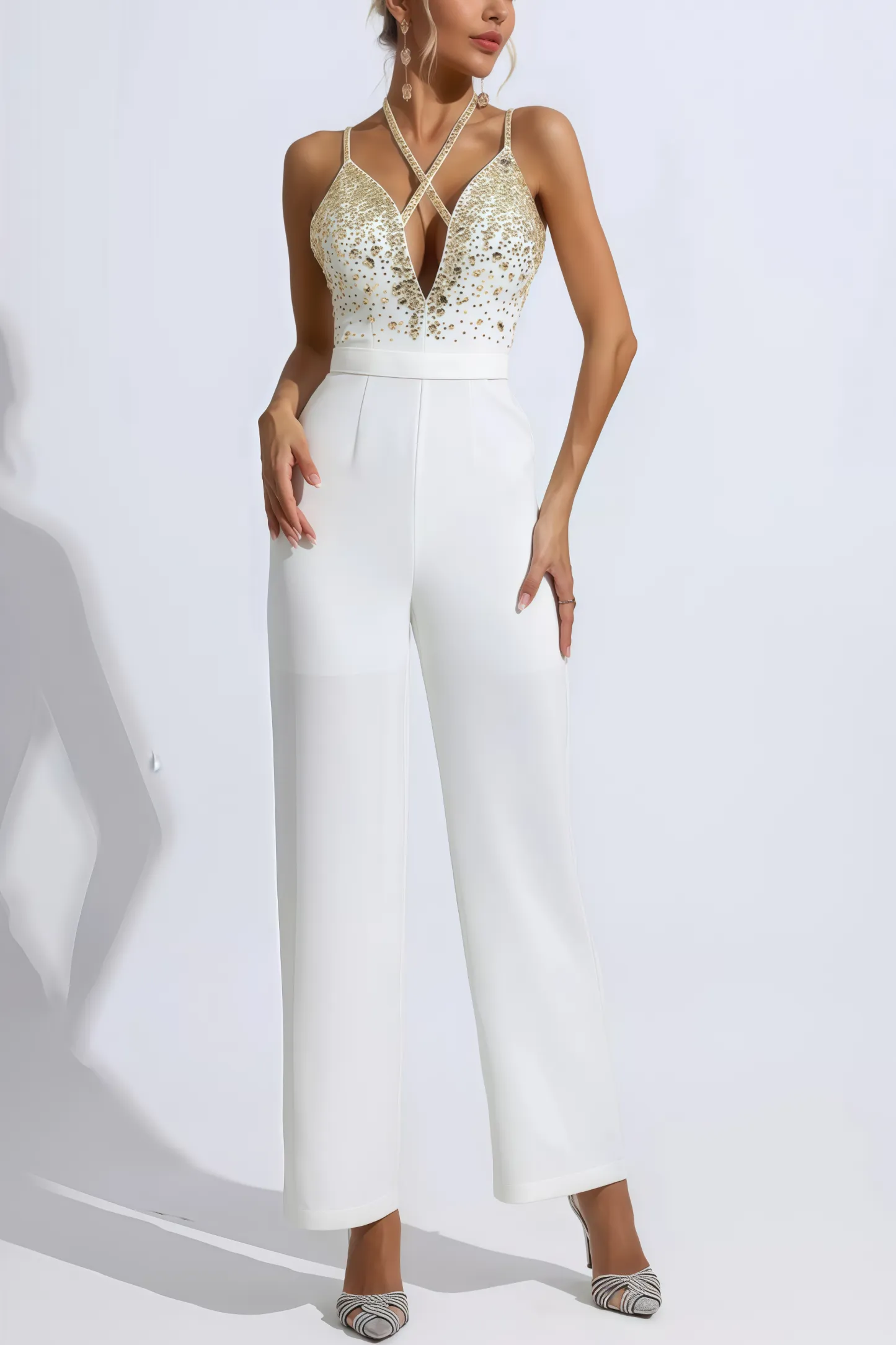 Jorda Beaded Sequin Halter Jumpsuit