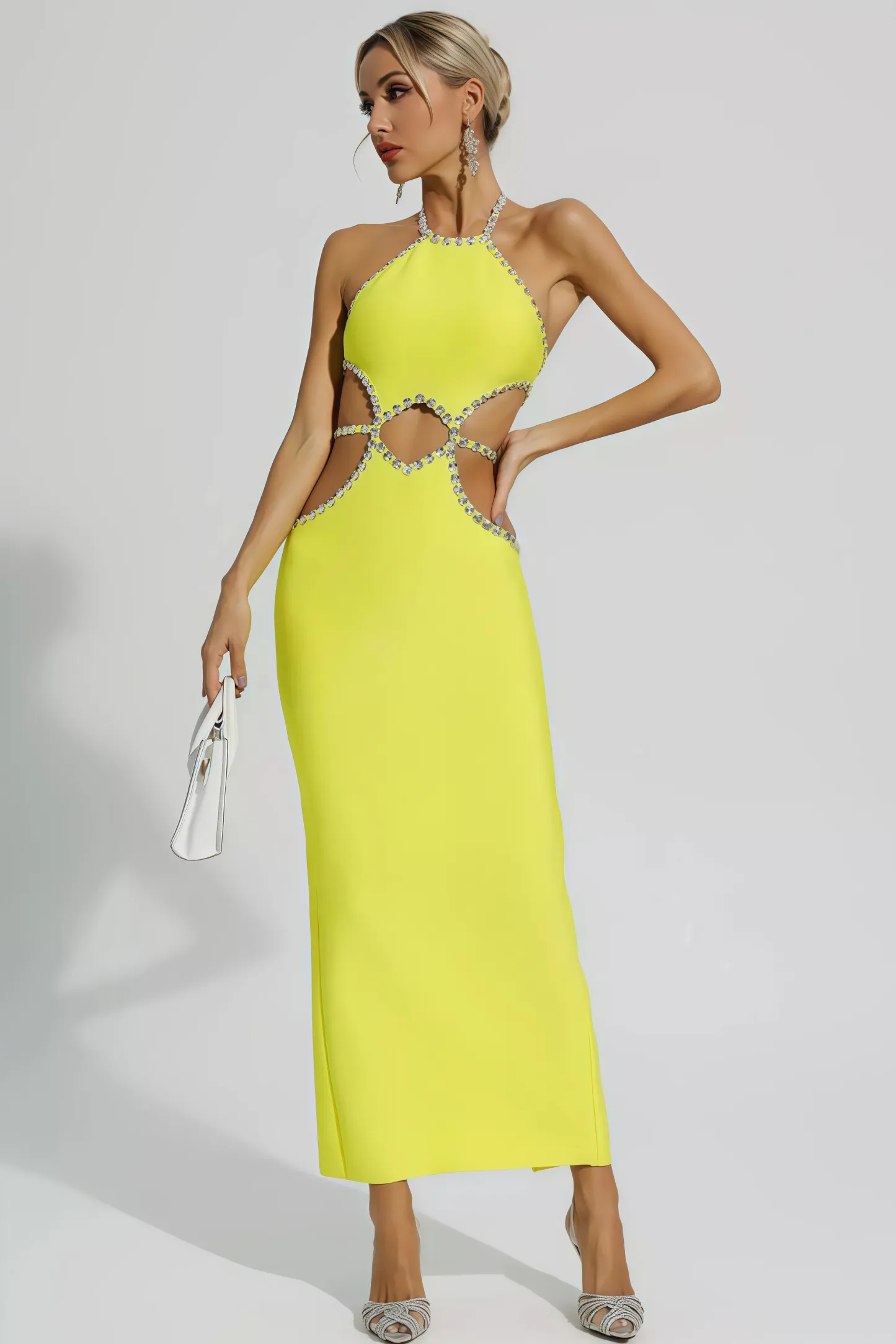Lucy Yellow Cut Out Bodycon Maxi Dress