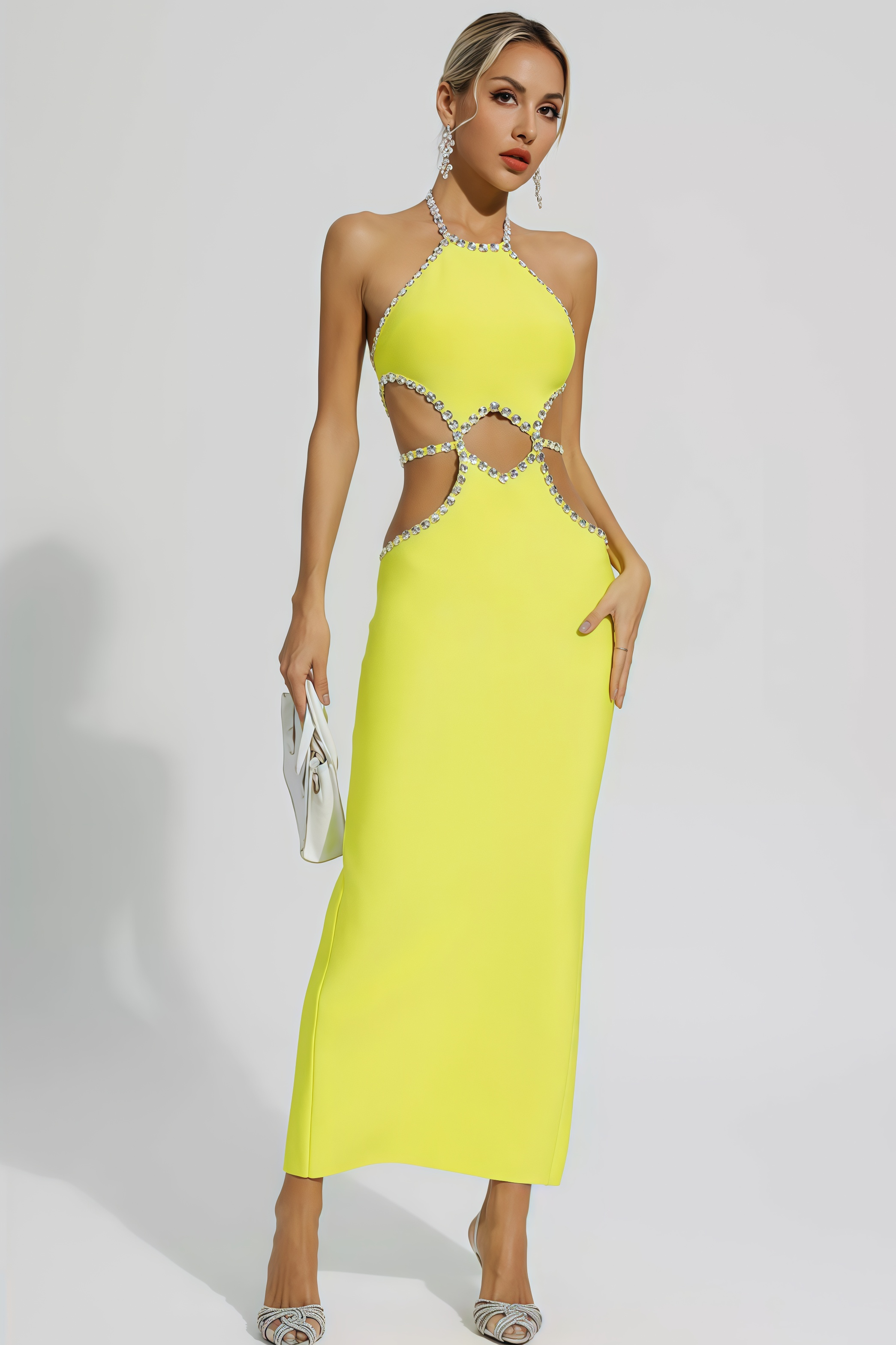Lucy Yellow Cut Out Bodycon Maxi Dress