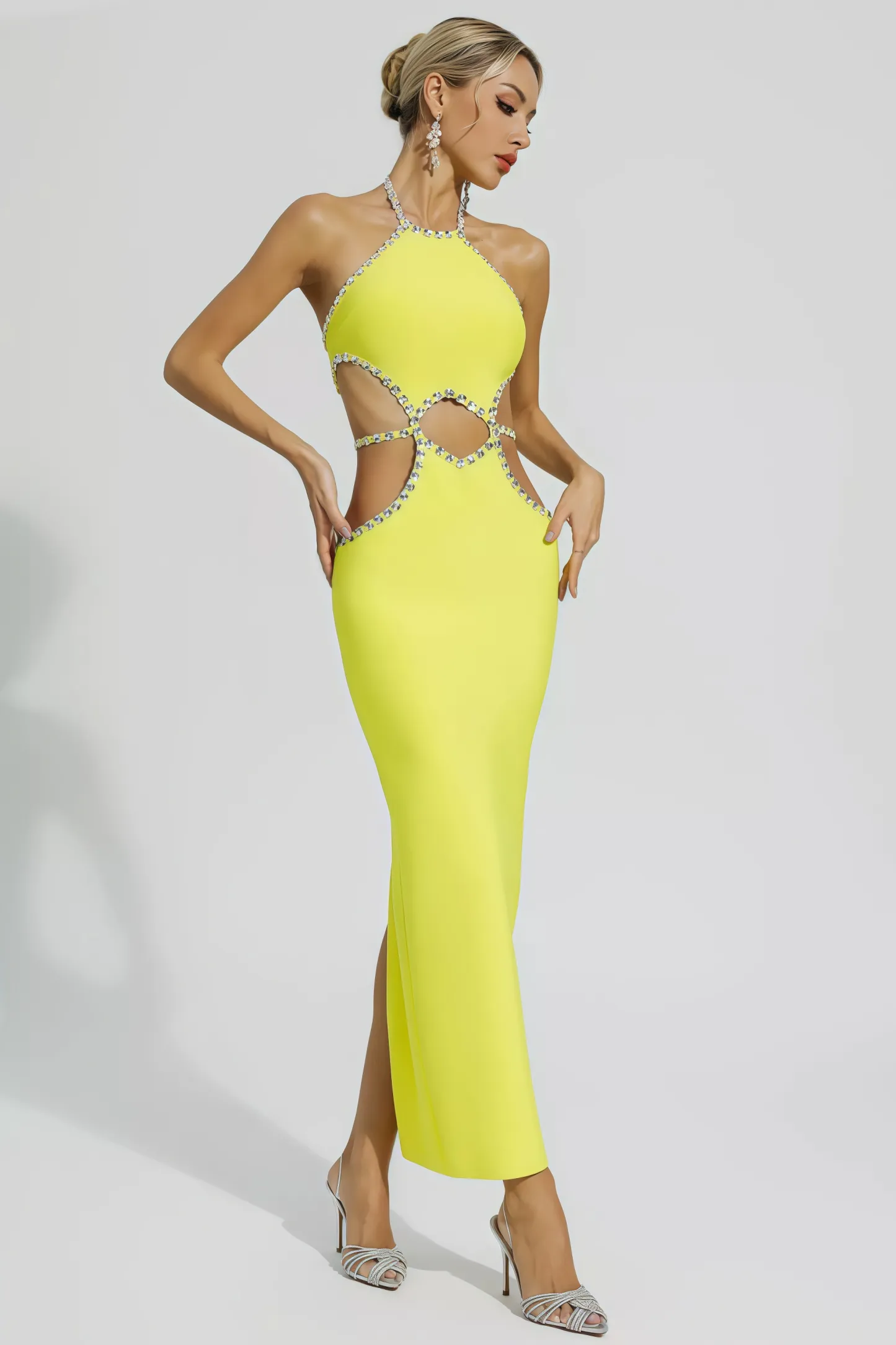 Lucy Yellow Cut Out Bodycon Maxi Dress