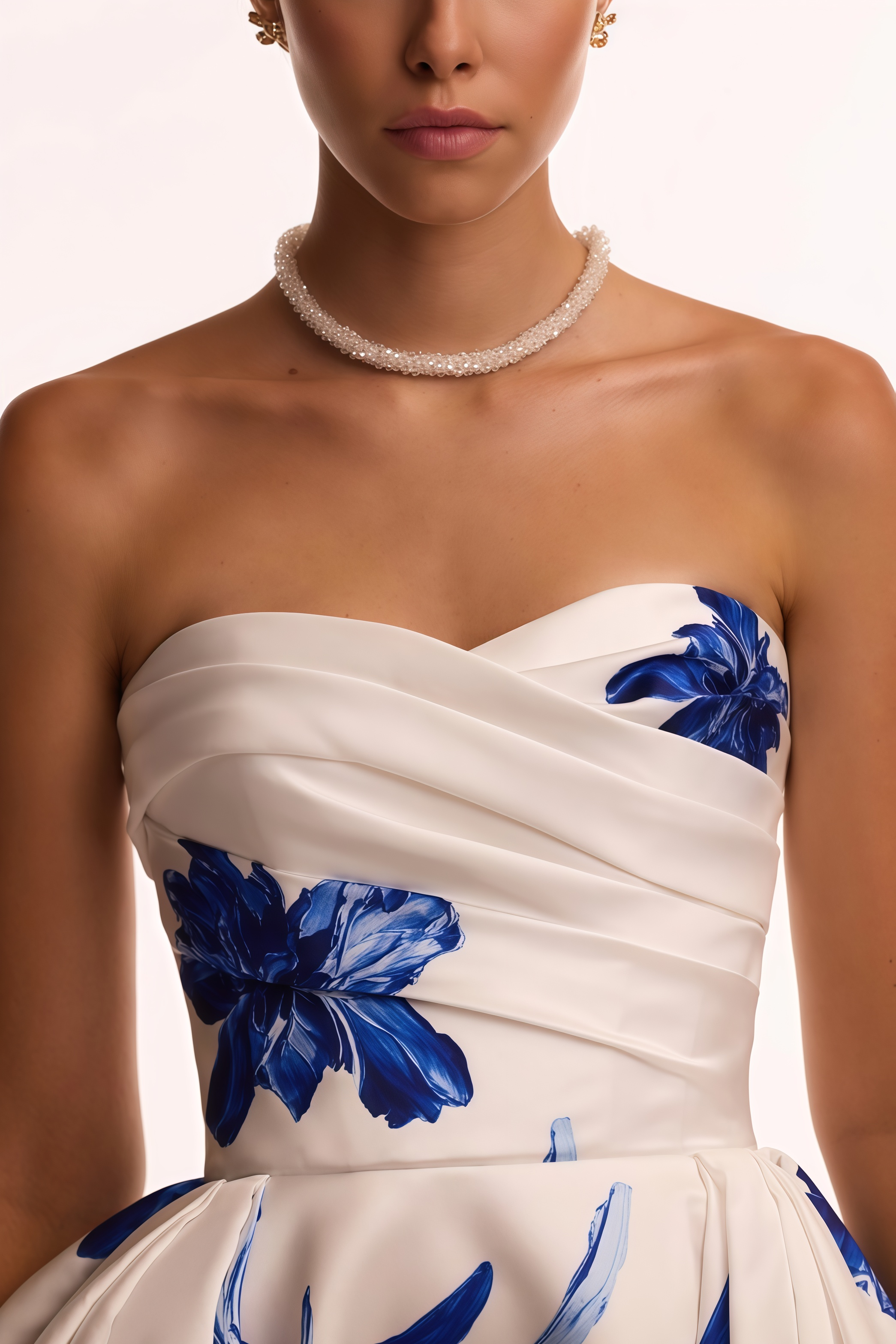 Eliads Blue Flowers White A-line Maxi Dress