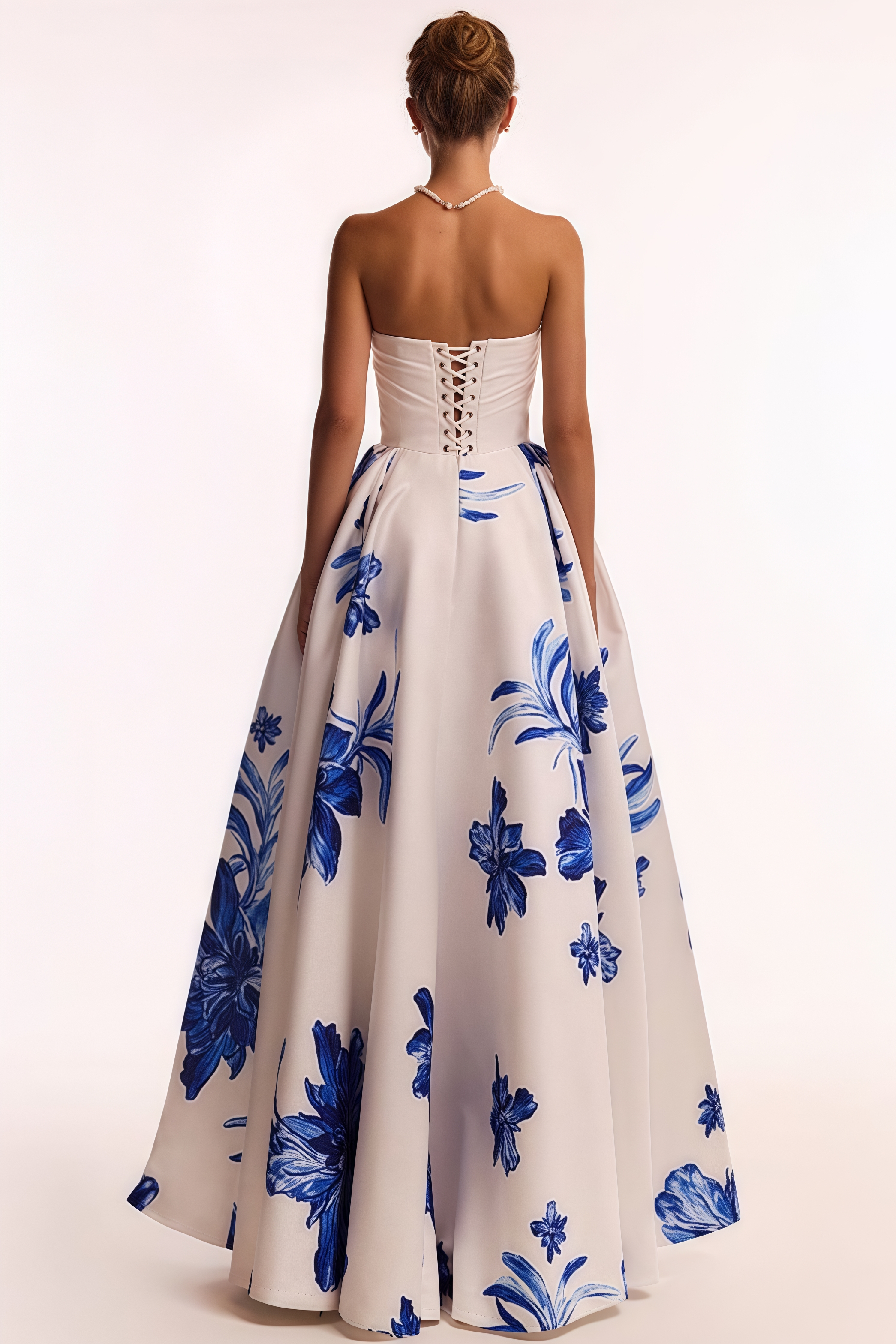 Eliads Blue Flowers White A-line Maxi Dress