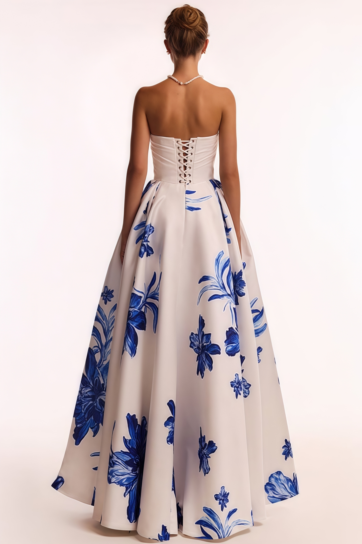 Eliads Blue Flowers White A-line Maxi Dress
