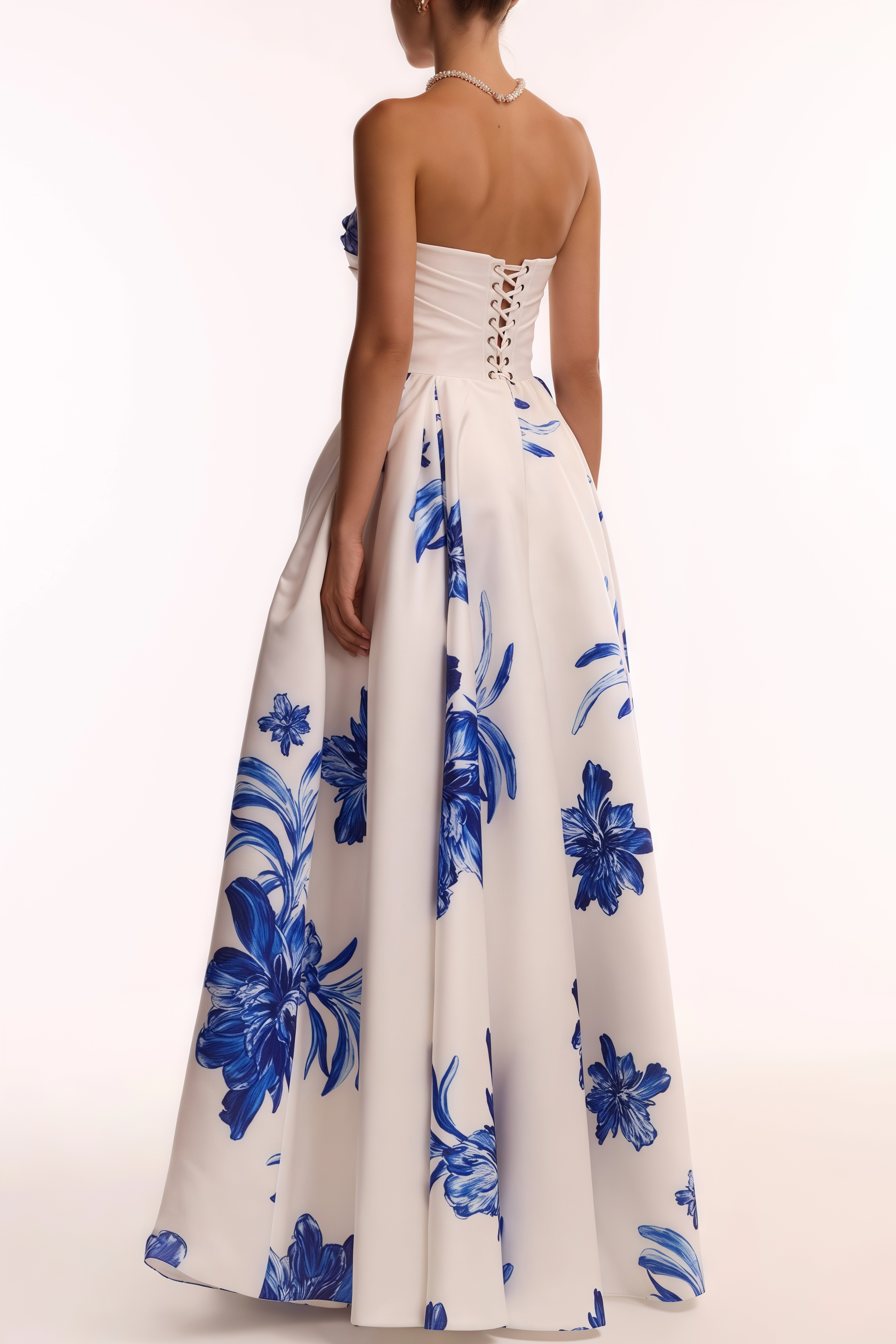 Eliads Blue Flowers White A-line Maxi Dress