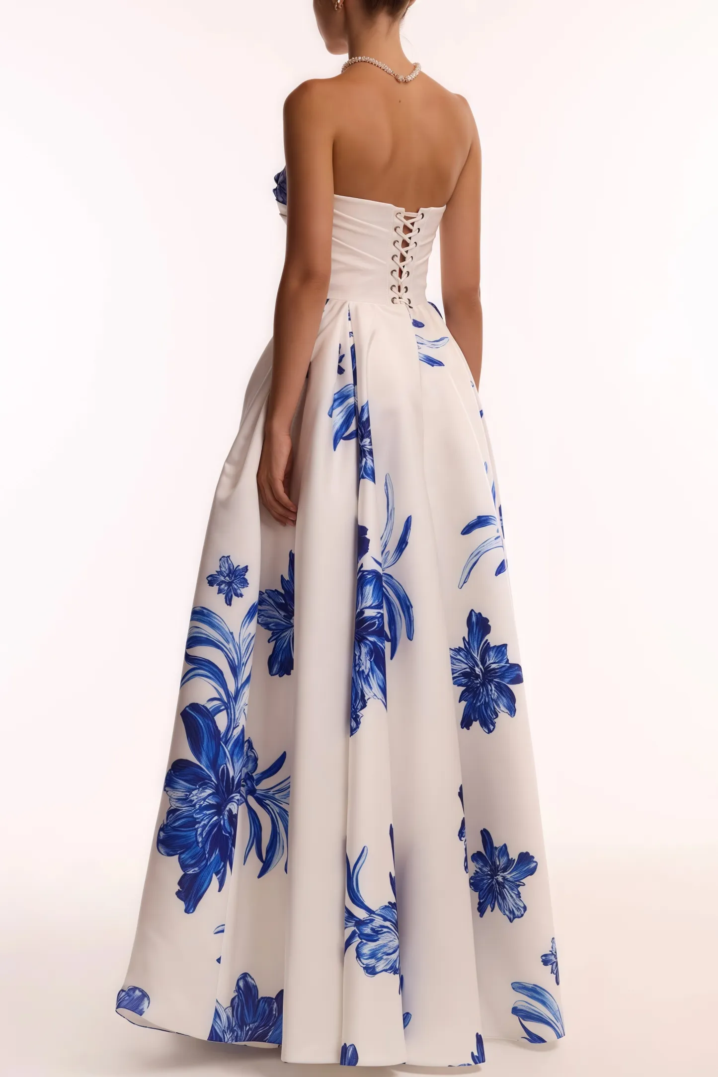 Eliads Blue Flowers White A-line Maxi Dress
