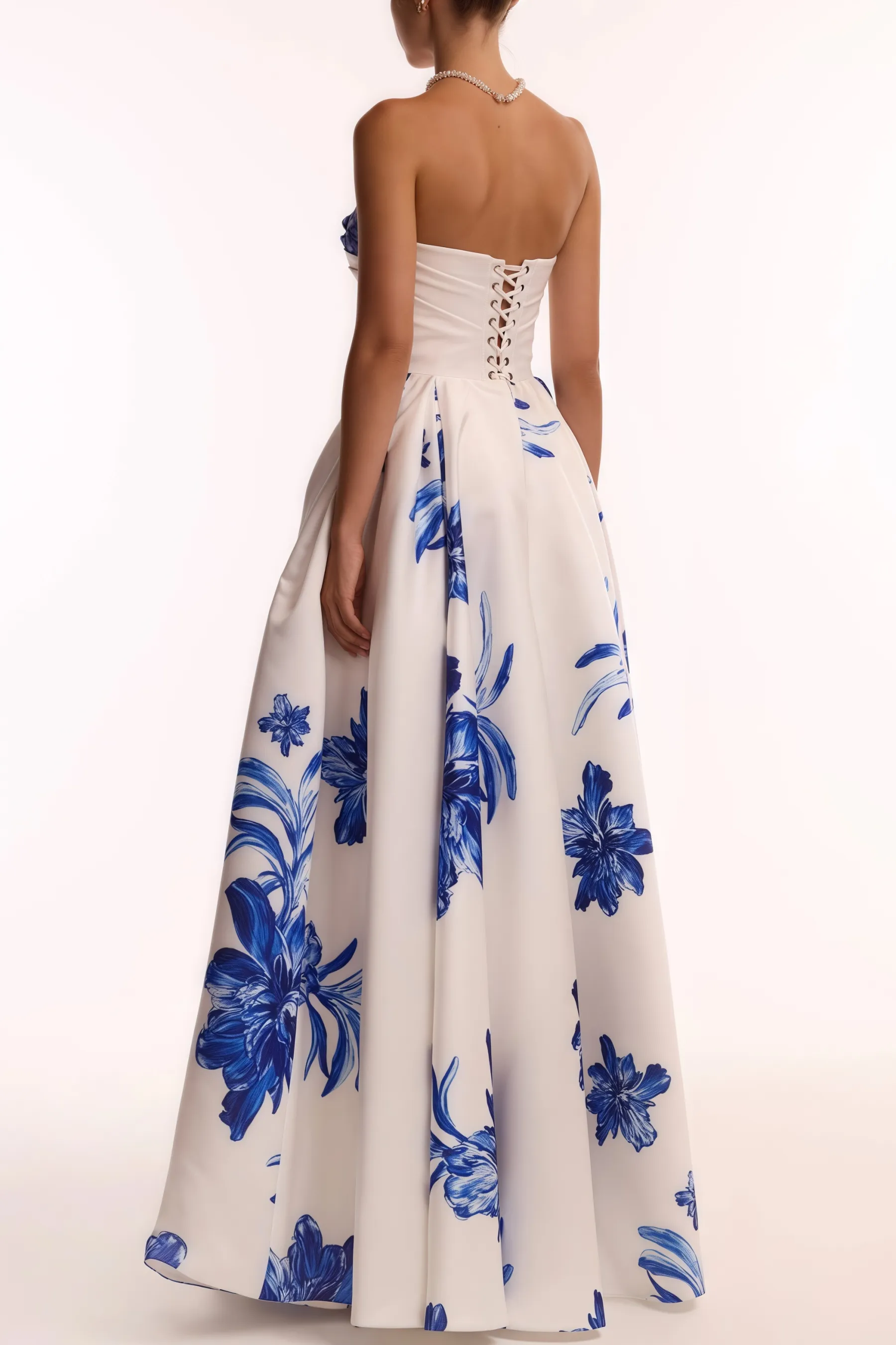 Eliads Blue Flowers White A-line Maxi Dress