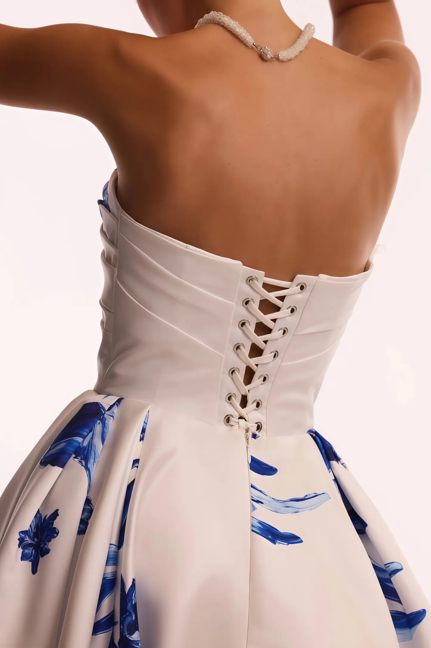 Eliads Blue Flowers White A-line Maxi Dress