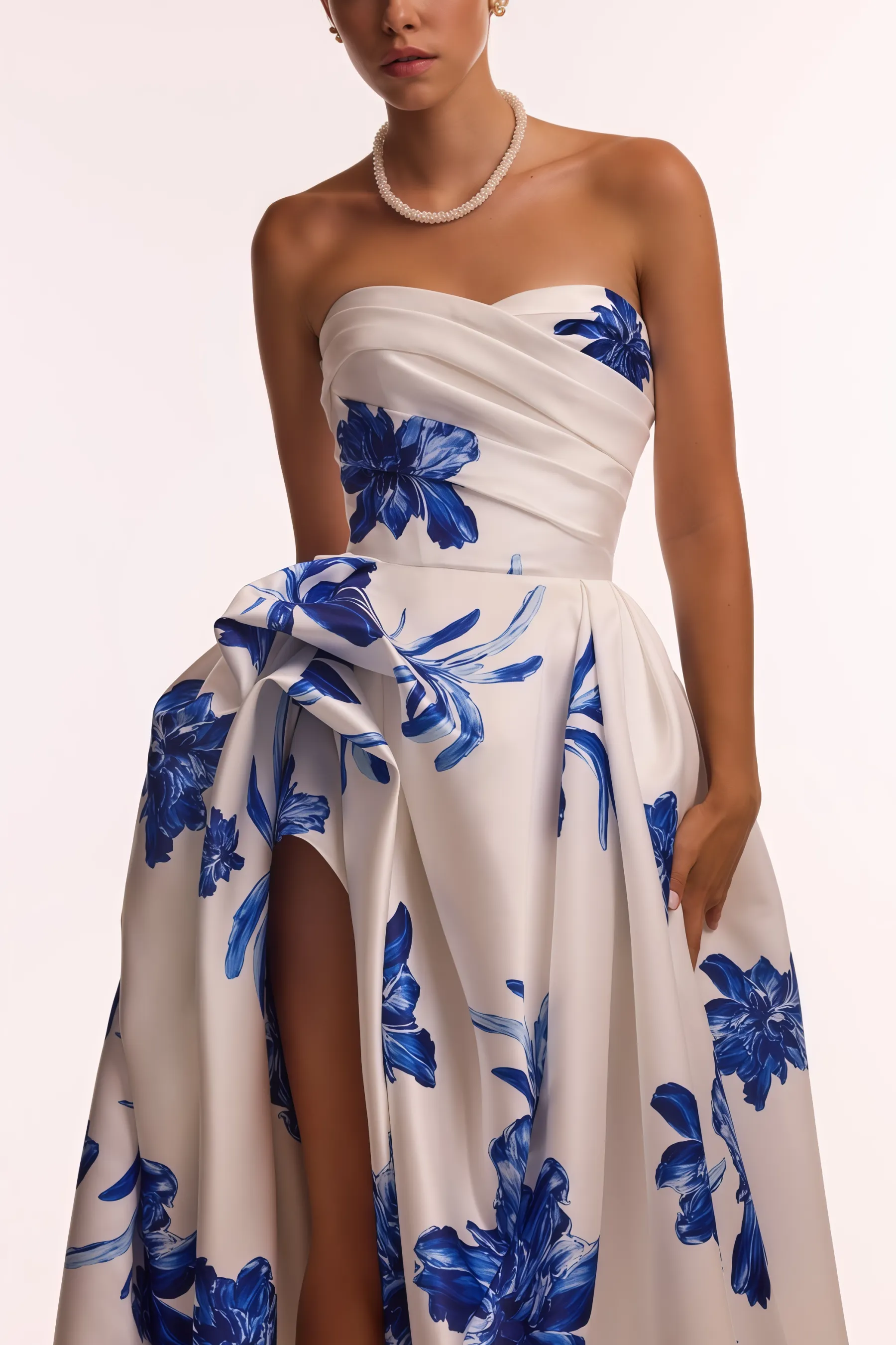 Eliads Blue Flowers White A-line Maxi Dress