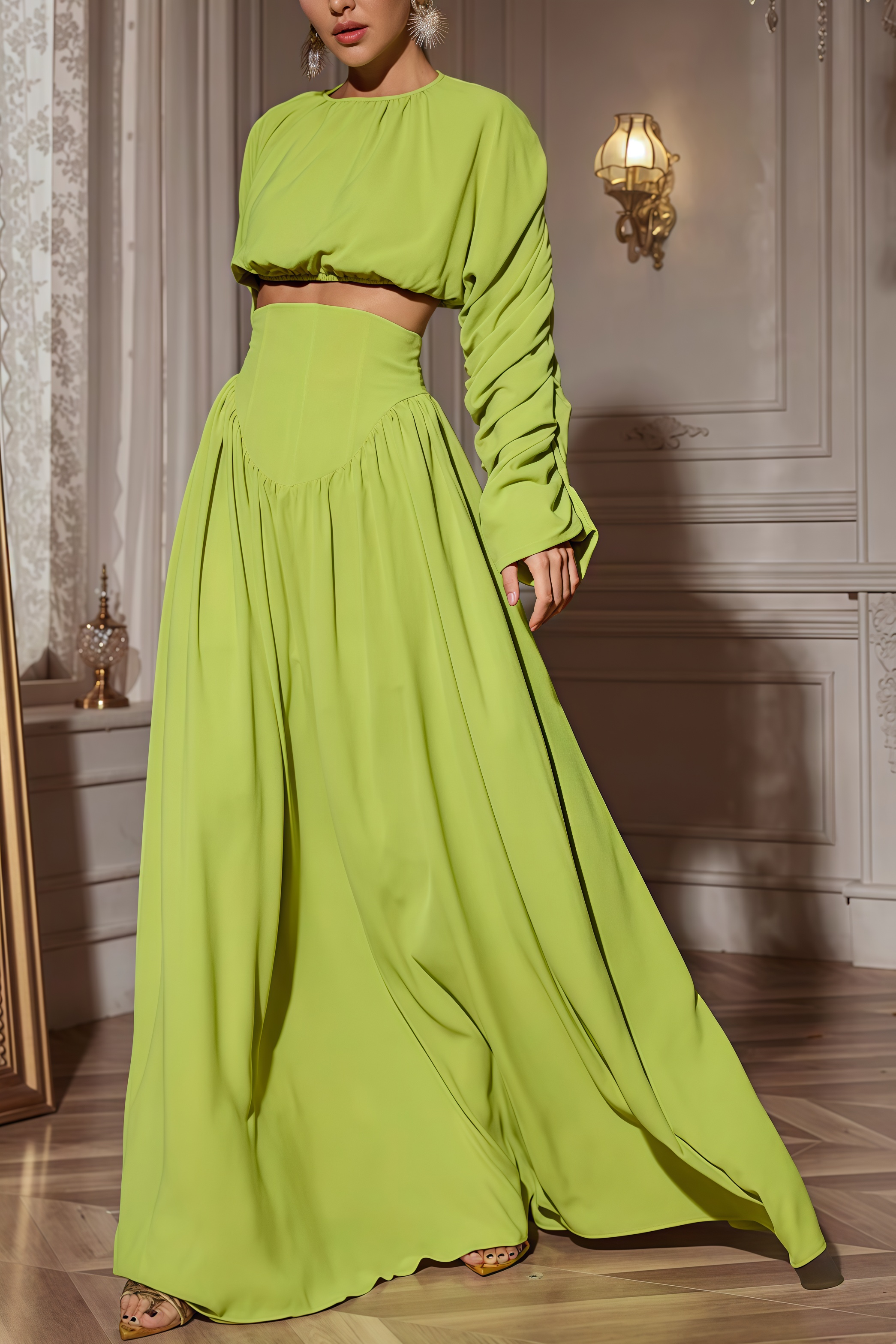Berenice Lace-Up Pleated Maxi Dress Two-Piece Set