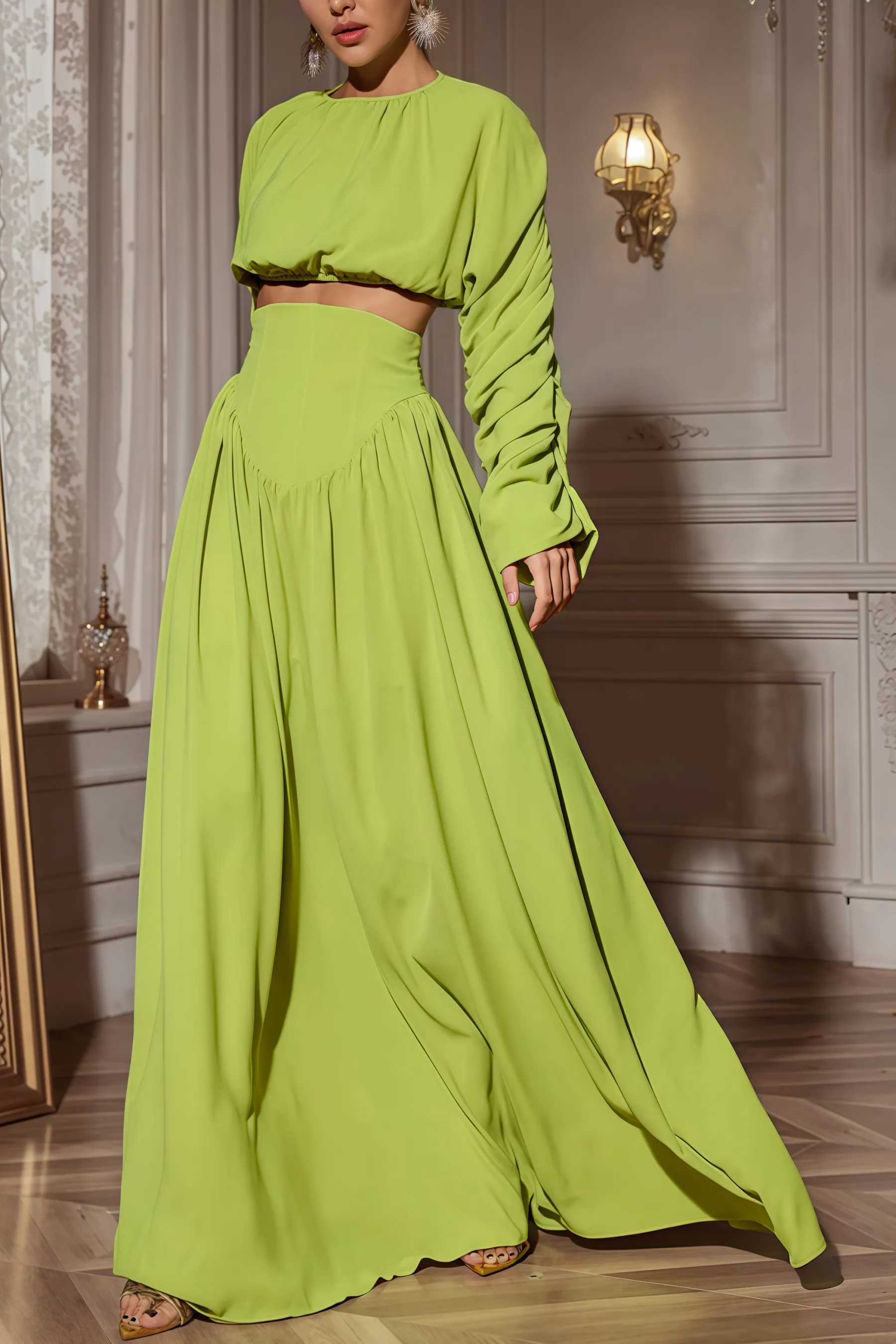 Berenice Lace-Up Pleated Maxi Dress Two-Piece Set